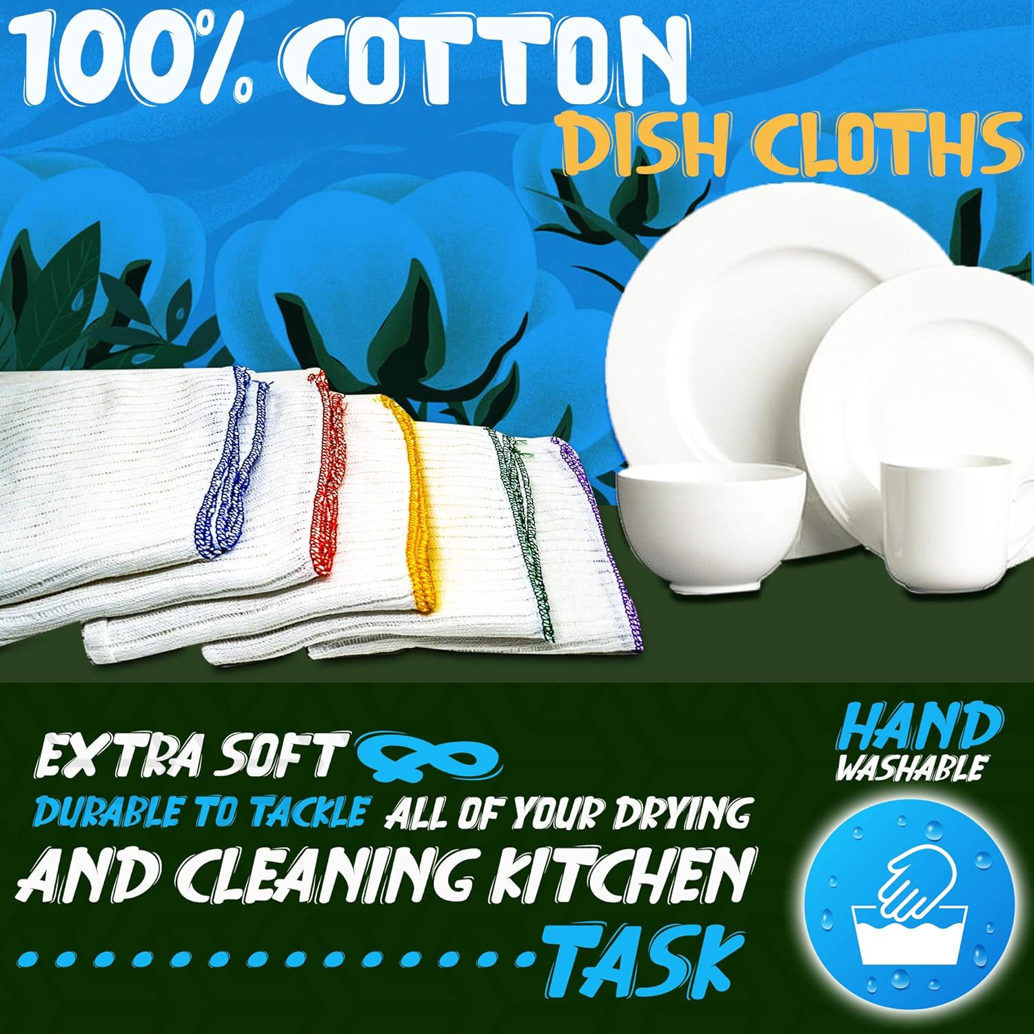 Towelogy® Heavy Duty Cotton Dish Cloths Extra Large SUPER ABSORBENT Cleaning Scrubbing Washing Drying Rags Kitchen Tea Towels Colour Coded Dishcloths MACHINE WASHABLE 38x40cm (Assorted, Pack Of 4) - Image 5