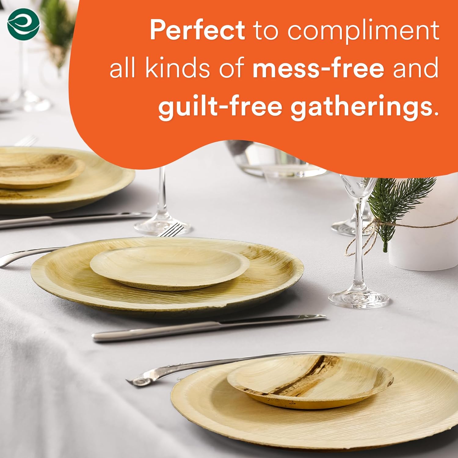 ECO SOUL 50 Palm Leaf Plates 10”(25cm) Round Large Bamboo Plate I Eco Friendly, Biodegradable, Compostable Heavy-Duty Plate, Disposable Plates for Dinner, Party & Events - Image 4
