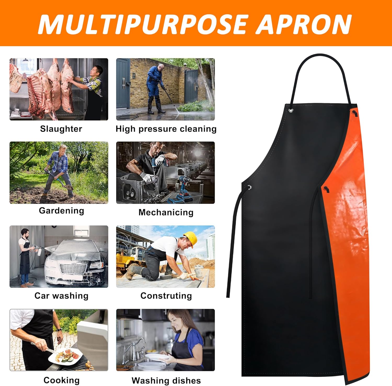 45.27" Waterproof Aprons,Black Apron Heavy Duty Work Chemical Resistant Apron with Adjustable Straps Chef Aprons for Men,Women Professional Apron for Home Kitchen,Gardening,Barbecue,Dishwashing - Image 7