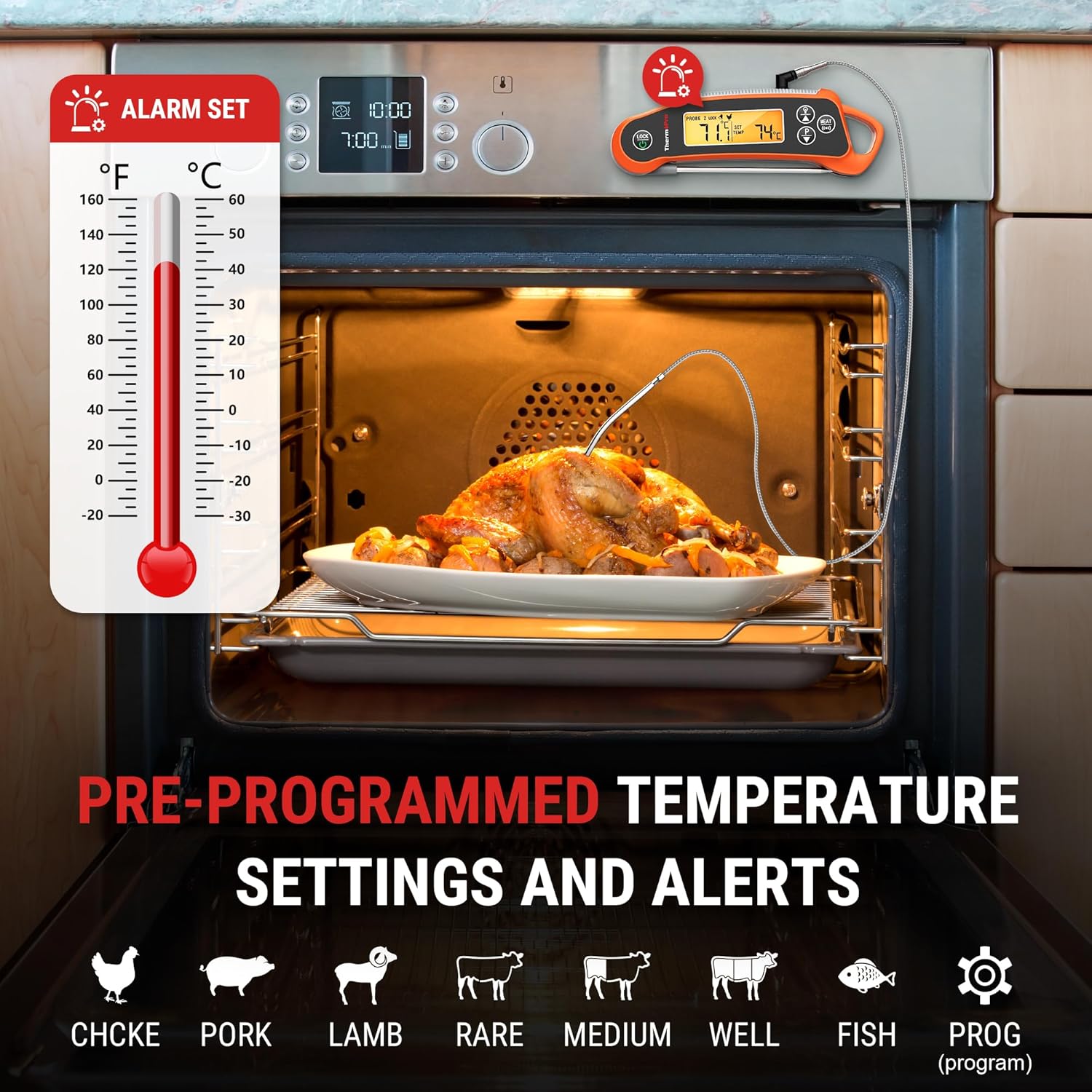 ThermoPro TP710 Instant Read Meat Thermometer Digital for Cooking, 2-in-1 Waterproof Kitchen Food Thermometer with Dual Probes and Dual Temperature Display for Oven, Grilling, Smoker & BBQ - Image 4
