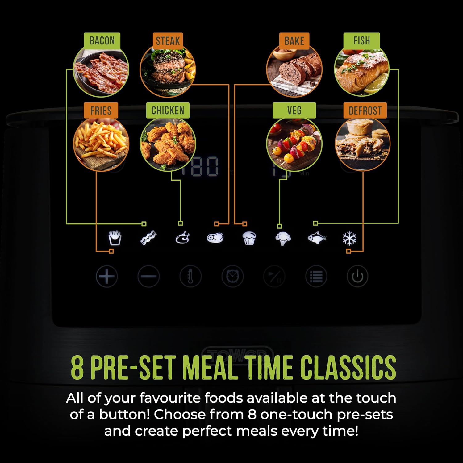 Tower T17147 Vortx 4.2L Digital Air Fryer with 8 Cooking Presets, 60 Minute Timer, 1400W, Black - Image 4