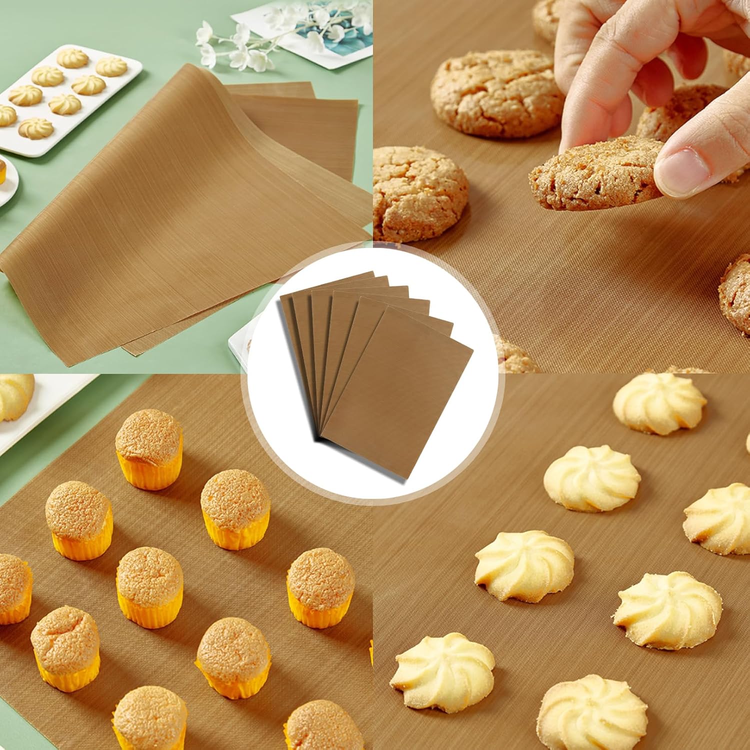 6 Pack Sheets Washable Teflon Oven Liners,30x40cm Heat-Resistant Silicone Baking Mat,Reusable Silicone Baking Sheet Mat,Reusable Baking Mats Non Stick for Baking Tray Liner for Bread, Biscuits, Meat - Image 4