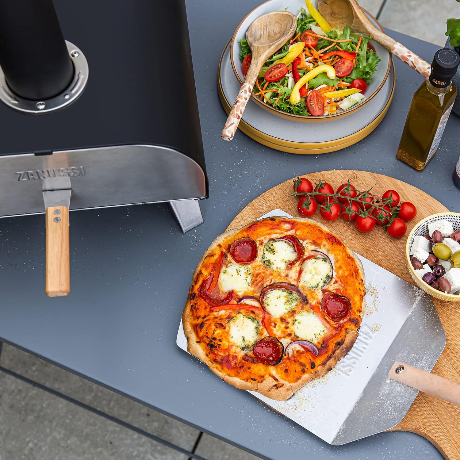 Zanussi ZPO1BPC Outdoor 12 Inch Wood Pellet Portable Wood Fired Pizza Oven with Paddle and Cover in Black, BBQ Oven & Smoker, Stainless Steel Foldable Legs - Image 11