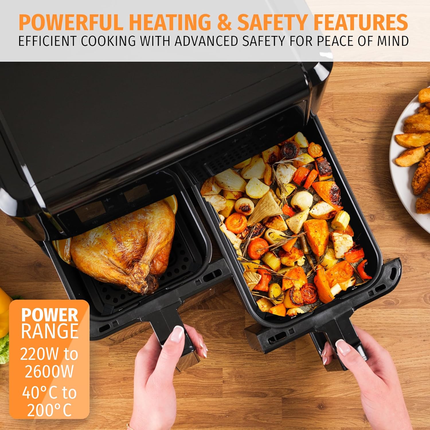Nyxi Air Fryer 9L Dual Basket (4.5L Each), Visual Window, 13 Cooking Modes, Digital Control, Adjustable Temperature, Timer, Non-Stick Tray, Energy-Saving (Dual Basket, 9 Litre, Model 3867) - Image 3