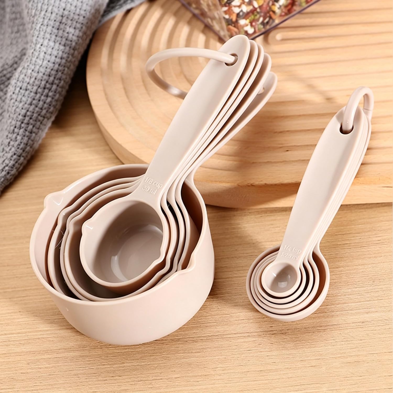 Measuring Cups,10 Piece Plastic Measuring Cups and Spoons Set,Plastic Measure Cup Set, Baking Measure Cup, Baking Gadgets, for Kitchen Bakings and Cooking(Khaki) - Image 3
