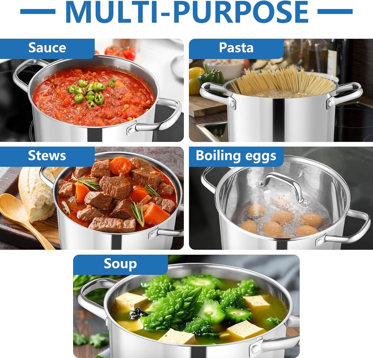 HaWare Extra Large Cooking Pot, 16L Tri-Ply Bottom Stainless Steel Stock Pot with Visible Lid, 30cm Stockpot for Pasta/Meat/Soup, Suit for Induction/Electric/Gas/Ceramic, Healthy & Easy Clean - Image 7
