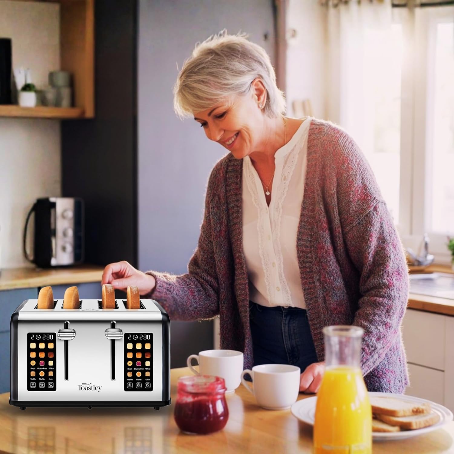 4-Slice Toaster with Touchscreen Controls, Extra-Wide Slots, Bagel & Defrost Settings, Digital Countdown Timer, Dual Independent Panels, 1760W, Matt Black - Image 8