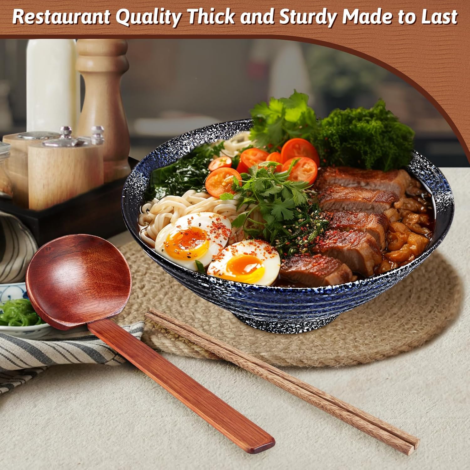 8-Inch Large Ceramic Ramen Bowl Set of 2 (9 Piece) - Microwave & Dishwasher Safe Porcelain Japanese Salad Noodles Cereal Fruit Pasta Soup Bowls with Recipes Chopsticks Forks Spoons for Men Women Gift - Image 7