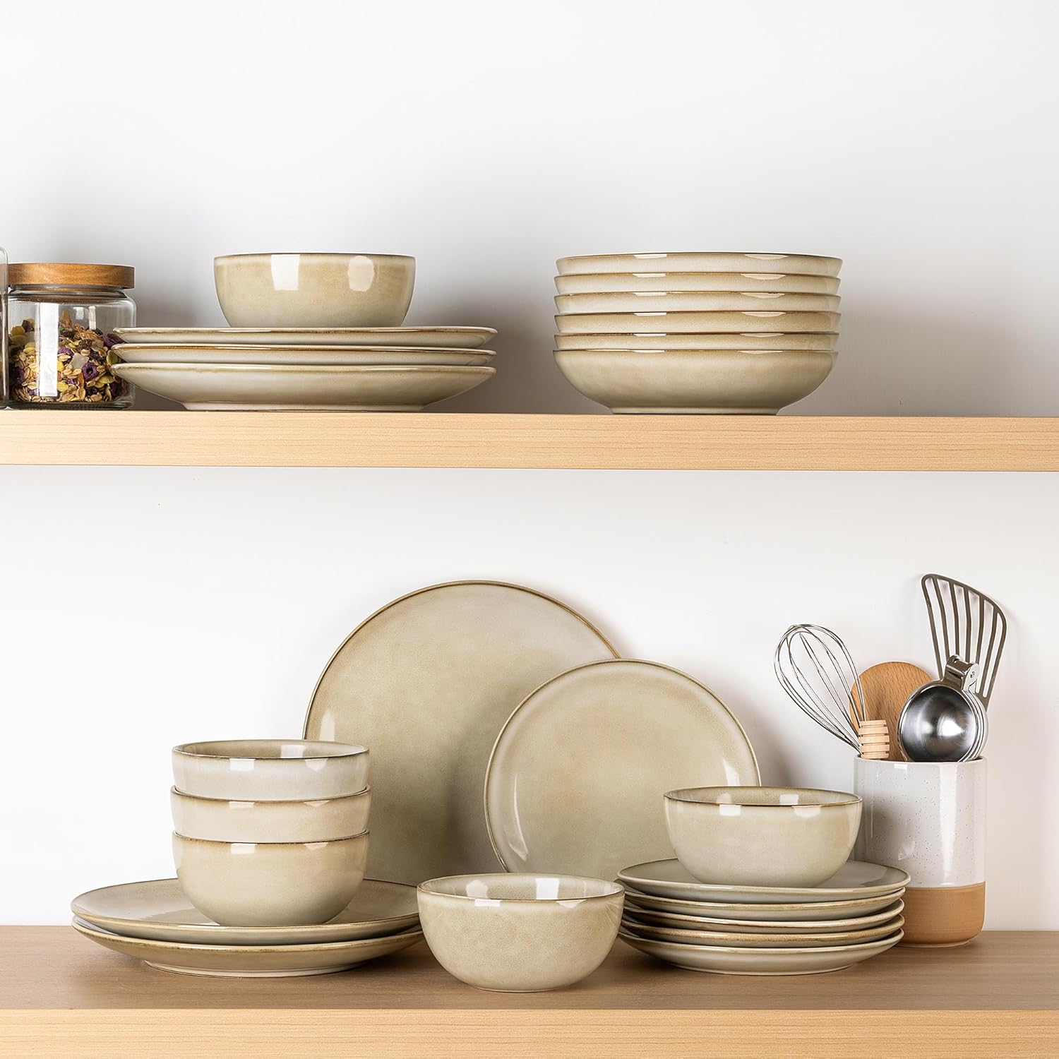 GBHOME Ceramic Dinnerware Sets for 6, 24 Pieces Handpainted Plates and Bowls Set, Scratch Resistant Stoneware Dishes Set, Dishwasher & Microwave Safe, Cappuccino - Image 6