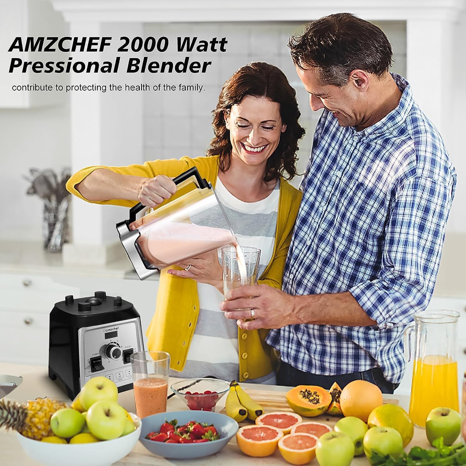 AMZCHEF Blender Smoothie Maker - 2000W Commercial Blender with 2L BPA Free Container - 25000RPM High Speed blender with 8 Speeds Control for kitchen - 4 Presets for Ice/Juice/Smoothie/Nuts - Image 7