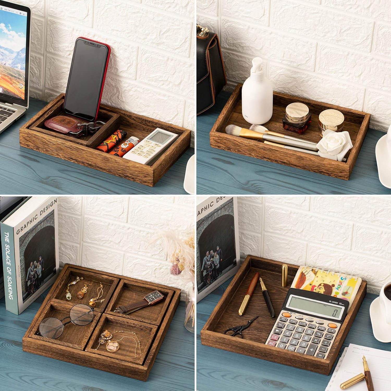 Yangbaga Serving Trays with Handles-Set of 7-Wooden Platters | Wooden Trays Anti-Slip Rectangular| Serving Trays for Parties |Multipurpose Trays Perfect for Food, Tea, Coffee,Drinks… - Image 9