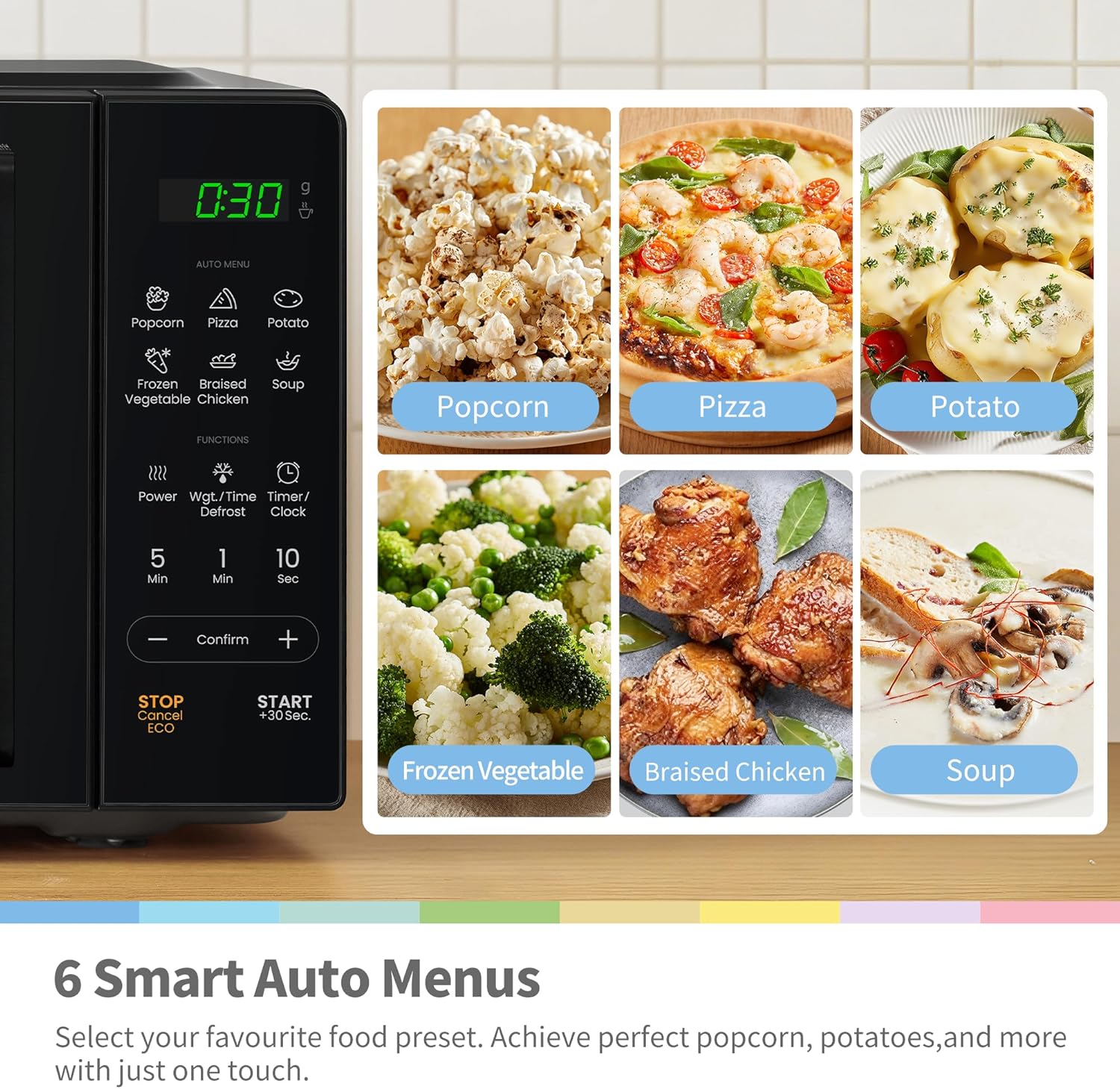COMFEE' 20L Digital Microwave Oven, 700W Compact Countertop Microwave with Inverter, 6 Auto Menus, Multi-Stage Cooking, ECO Mode, Express Cook, Black - CMO-EM202NF(BK) - Image 4