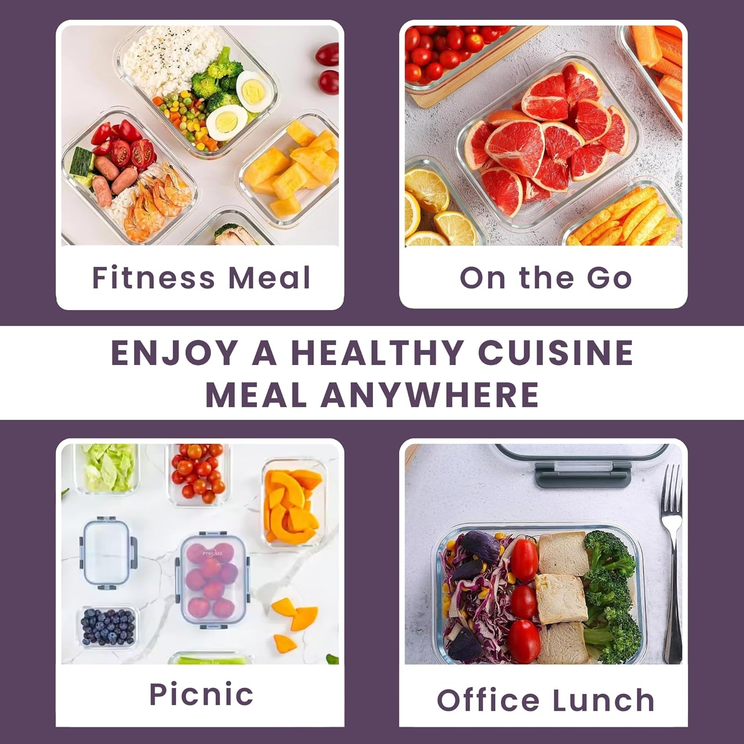 GRANZ Glass Food Storage Containers Pack Of 6 | BPA-Free Food Storage Containers, Airtight Snap Lock lid, Leak Proof Meal Prep Boxes, Stackable, Eco-Friendly, Reusable, Microwave & Dishwasher - Image 7