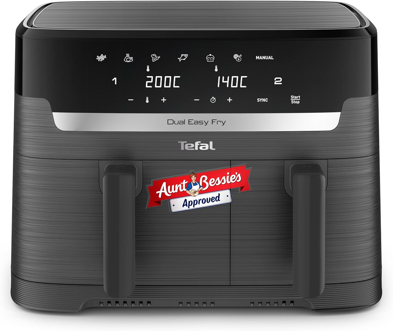 Tefal Easy Fry Dual Zone Digital Air Fryer, 2 Drawers, 8.3L, 8in1, Air Fry, Extra Crisp, Roast, Bake, Reheat, Dehydrate, 6 Portions, Non-Stick, Dishwasher Safe Baskets, Coal Grey - EY901HG0