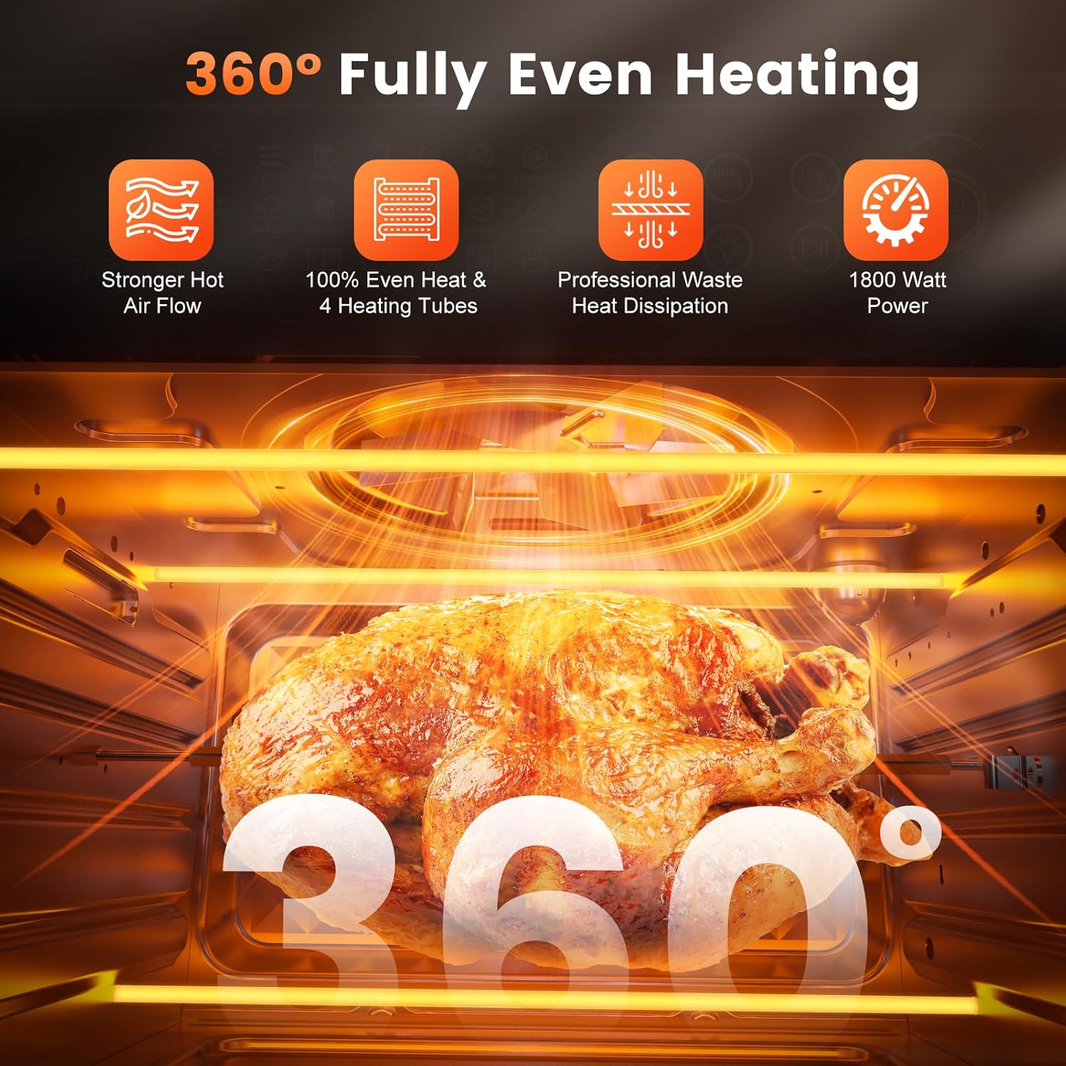 30L Air Fryer Oven, 18 in 1 Presets Dual-Cook Function Air Fryer, 360°Hot Air Circulation Technology/Digital Knob/LED Touch Panel/Timer & Temperature Control, Oil-Less Cooking, 7 Accessories, 1800W - Image 4