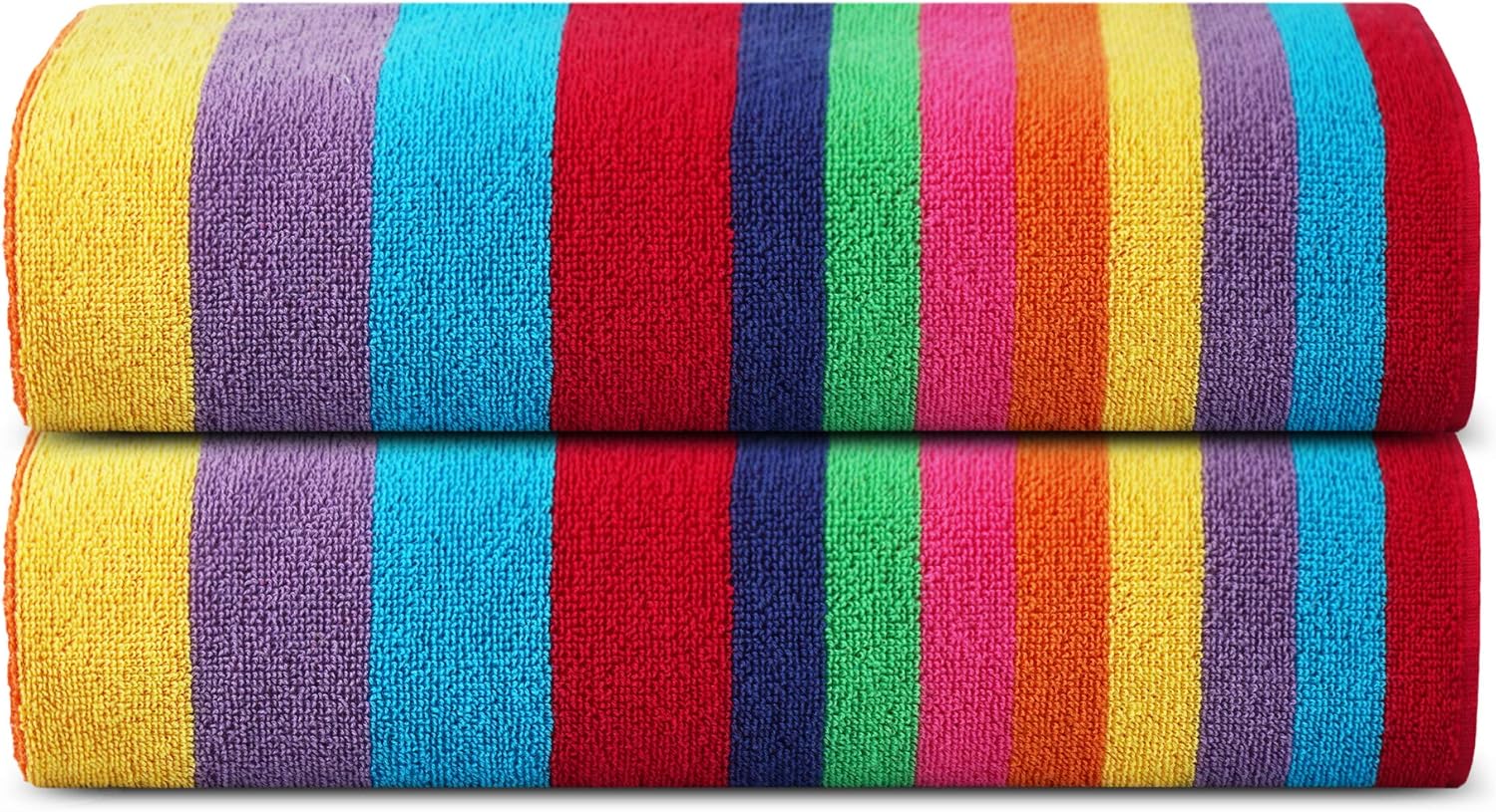 SweetNeedle Beach Towels for Adults Pack of 2 - Miami Vibe Multi Cabana Stripe Classic - 100% Cotton Terry Ringspun Pool Towel, Quick Dry, Super Absorbent Swimming large towel, 76 x 152 cm