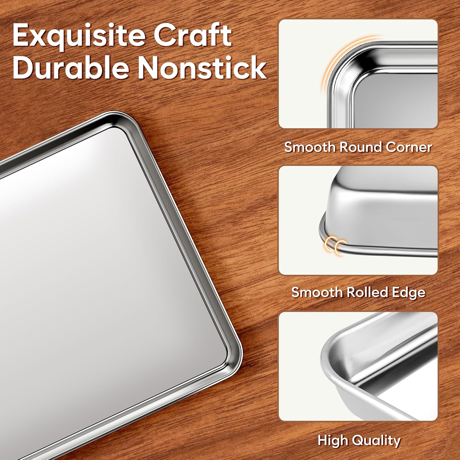 Fire More Baking Trays Set of 2, Stainless Steel Baking Sheet for Oven, Non- Stick Cookie Sheet Pan 40.5 x 30.5 x 2.5 cm Heavy Duty and Easy Clean - Image 5