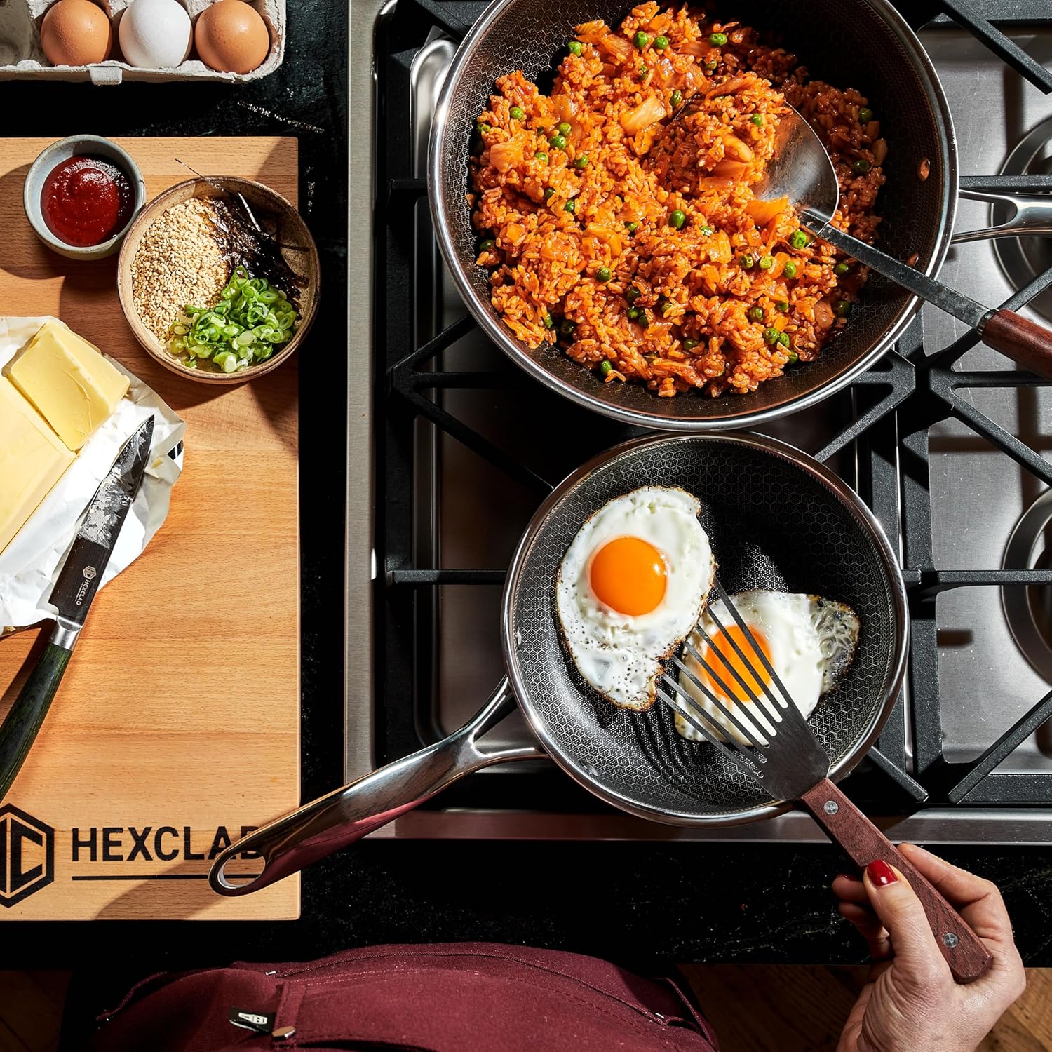 HexClad Hybrid Nonstick Frying Pan, 20 cm, Stay-Cook Handle, Dishwasher and Oven Safe, Induction-Ready, Compatible with All Cooktops - Image 3