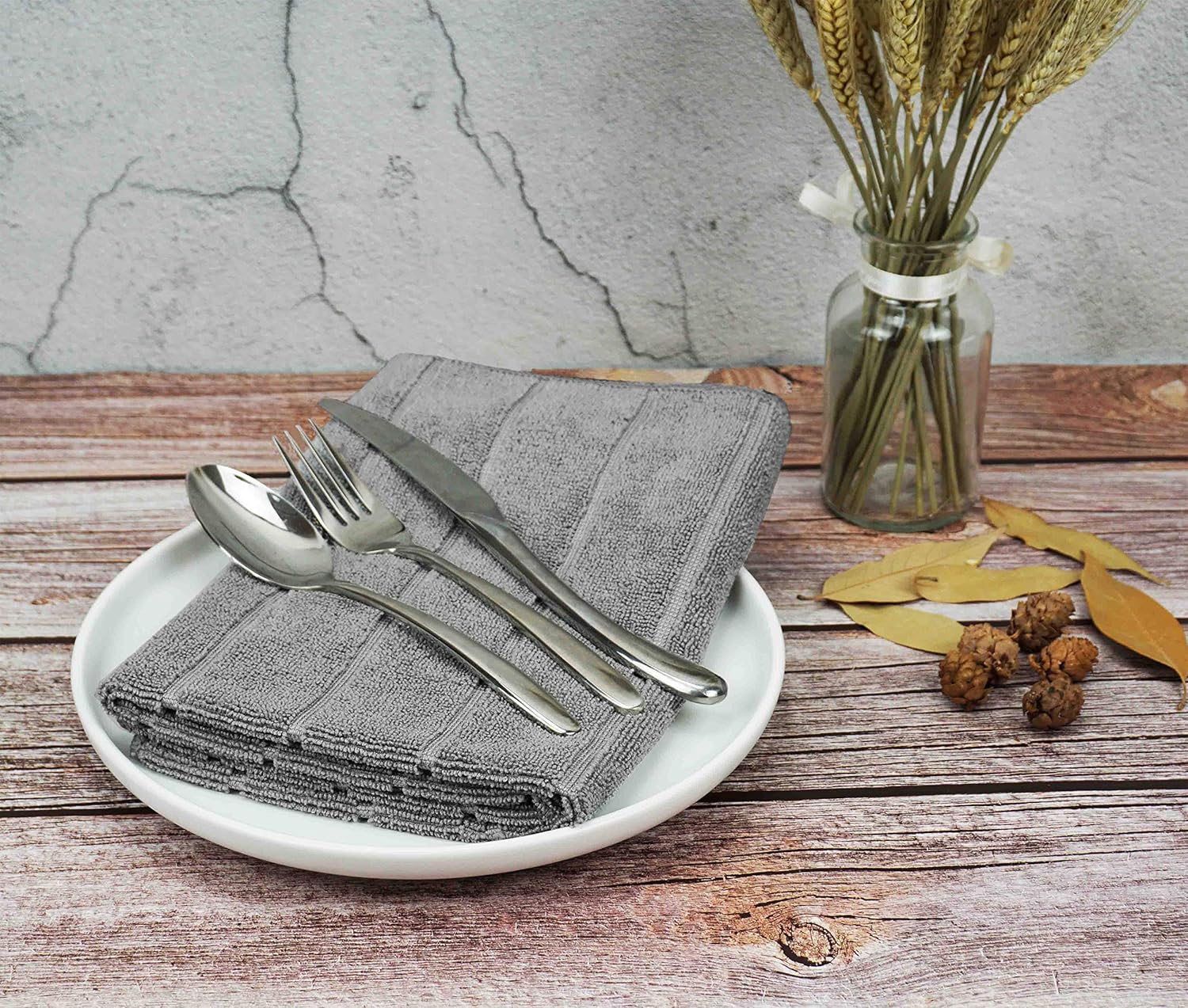Microfibre Tea Towels, Super Absorbent, Extra Large and Thick Kitchen Towels, Stripe Designed, 50 x 70 cm, Pack of 8, Grey - Image 4