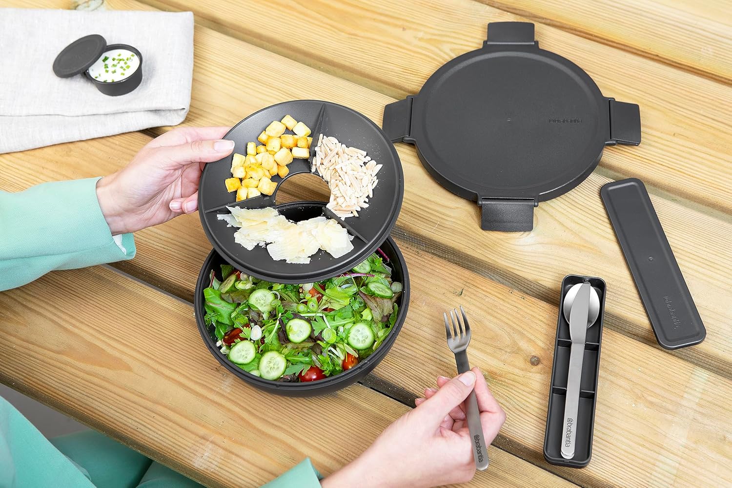 Brabantia - Make & Take Cutlery Set with Case - Set of 3: Knife, Spoon, & Fork - Hygienic Compact Design - Stainless Steel - Dishwasher Safe - Travel Cutlery Set for 1 Person - Dark Grey - Image 6