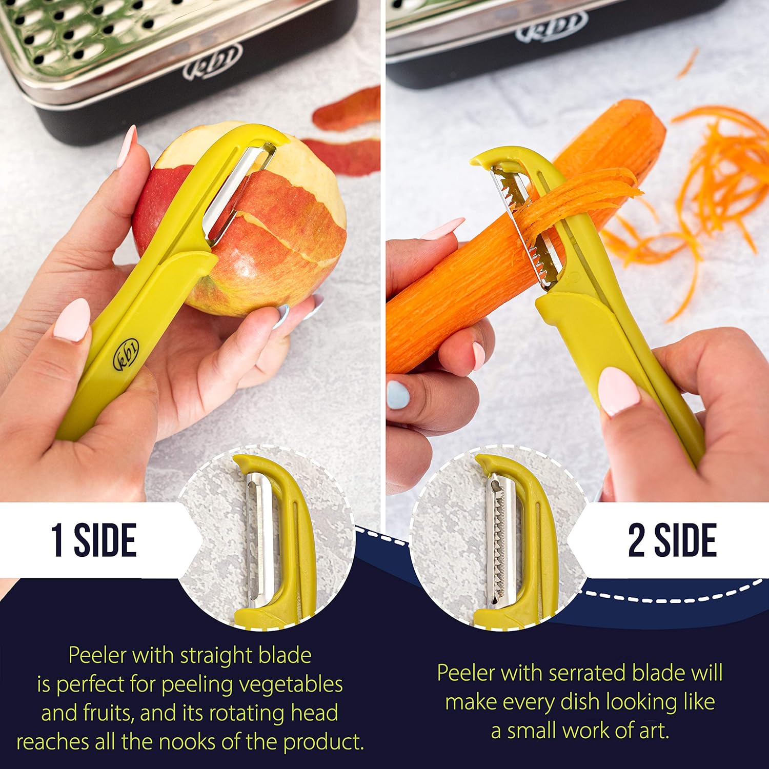 Cheese Grater with Container and Lid & Peeler Set - Vegetable Fruit Multi-Function Stainless Steel Kitchen Utensil Kit with Black Food Plastic Storage Stable Box - Hand Chopper Graters & Peelers - Image 5