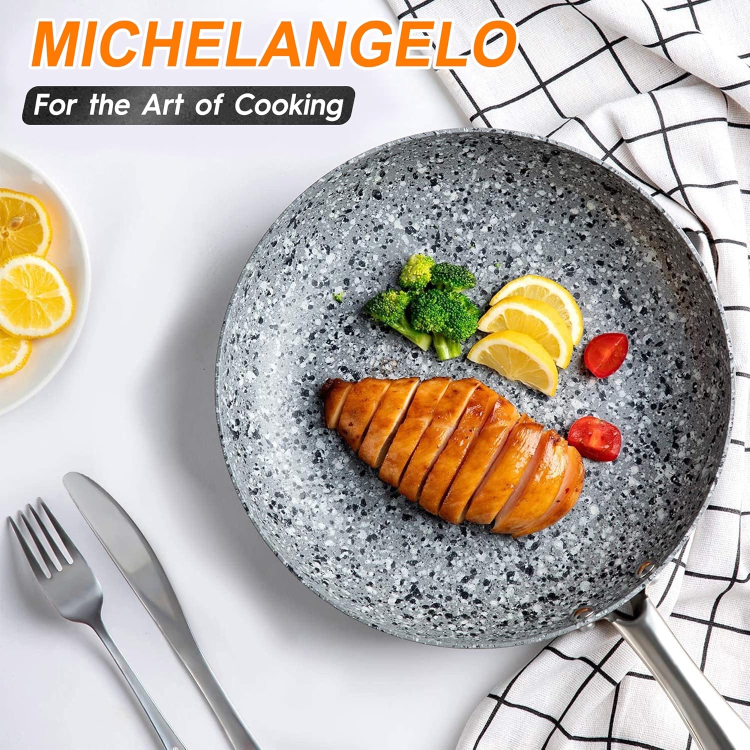MICHELANGELO 26CM Frying Pan with Lid, Non Stick Fry Pan, Stone-Derived Coating Omelette Pan for Induction, Granite Skillets with Lid-Oven Safe - Image 6