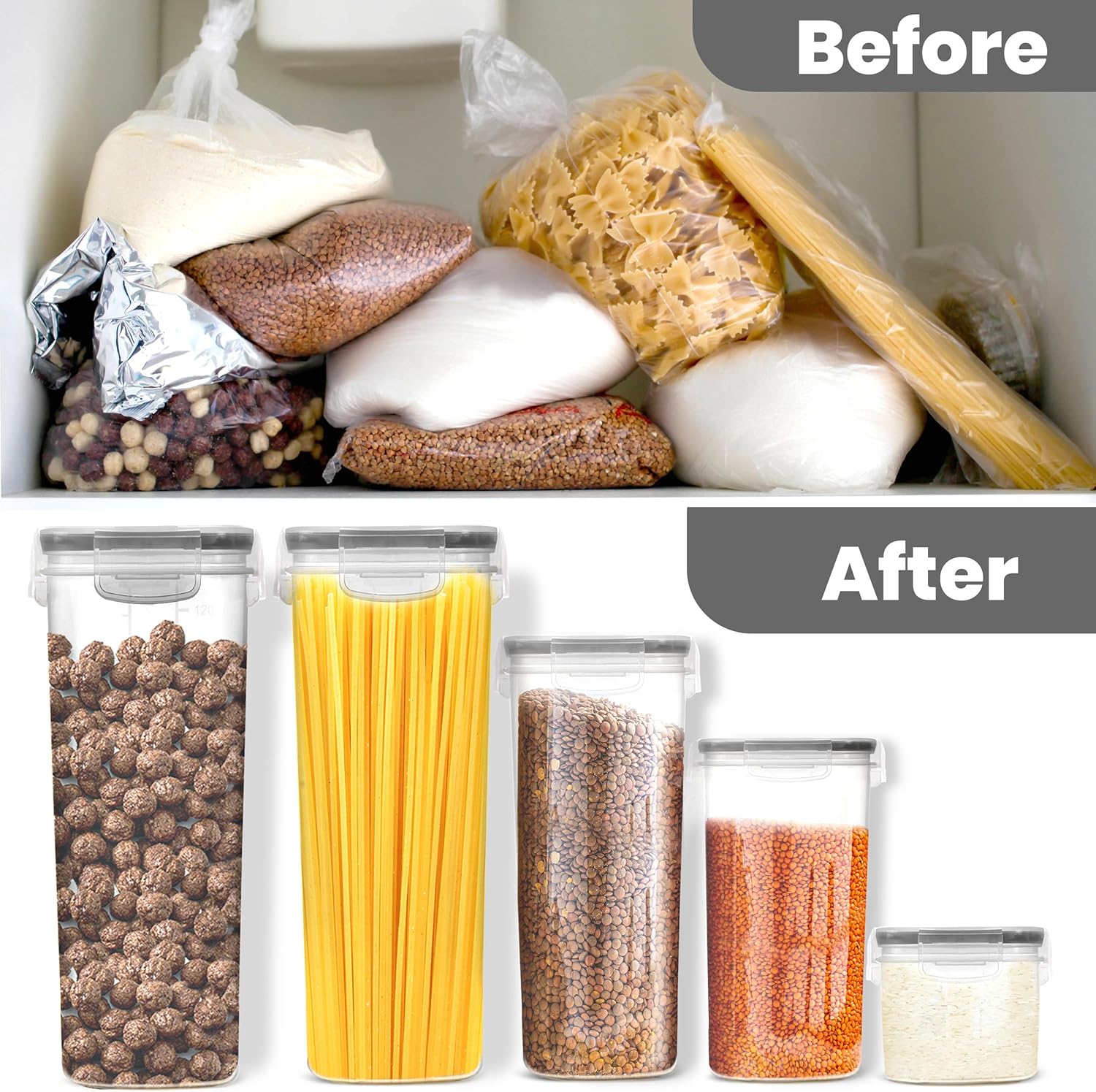 KICHLY Airtight Food Storage Containers With Lids (24 Pack) - Pantry Organizers and Storage - BPA-Free Pantry Storage Or Kitchen Storage Containers - Ideal for Cereal, Flour, Sugar & More - Image 5