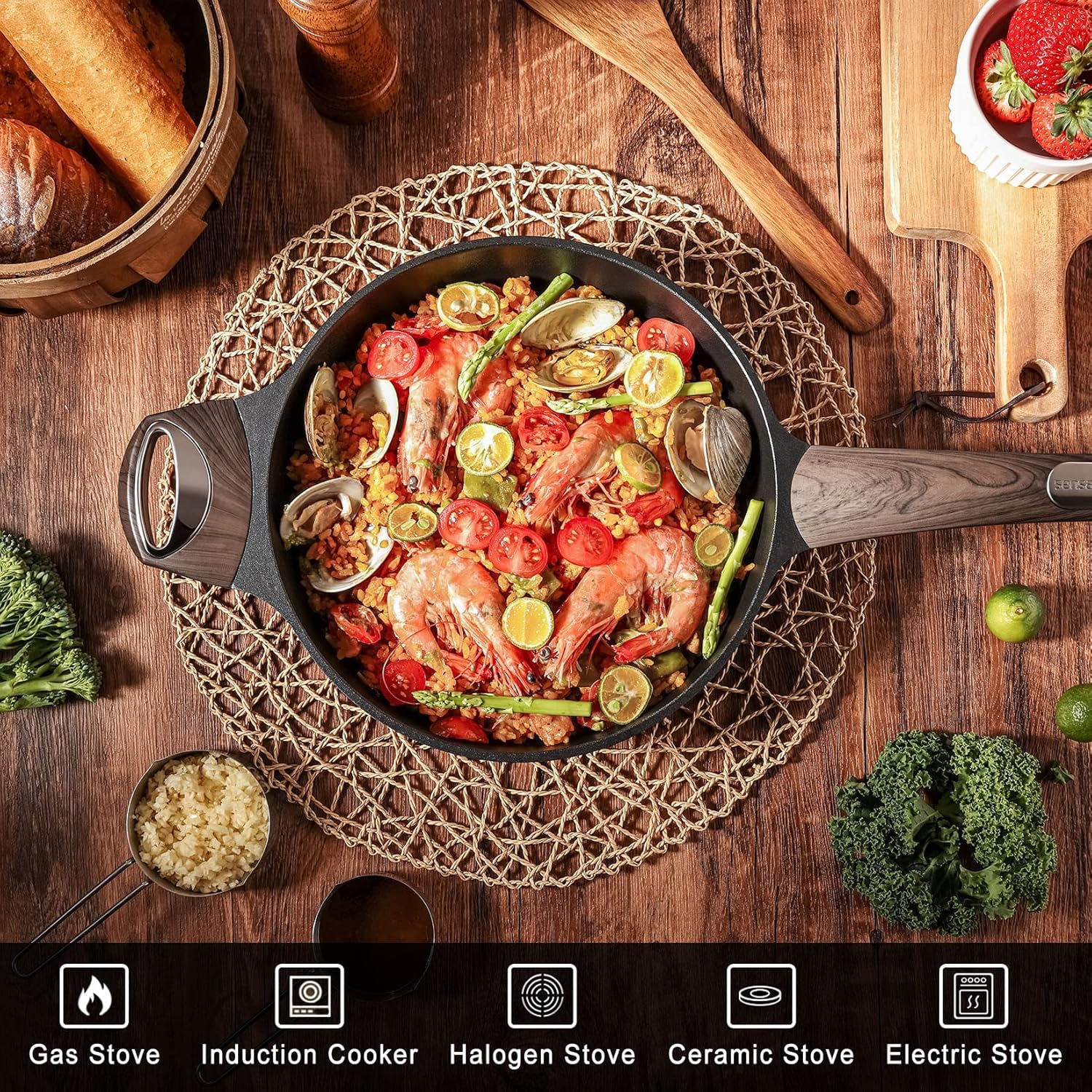 SENSARTE 30cm Deep Nonstick Frying Pan,4.7L Saute Pan with Lid, Large Skillet, Nonstick Cookware, Induction Compatible, for All Stove Tops - Image 9