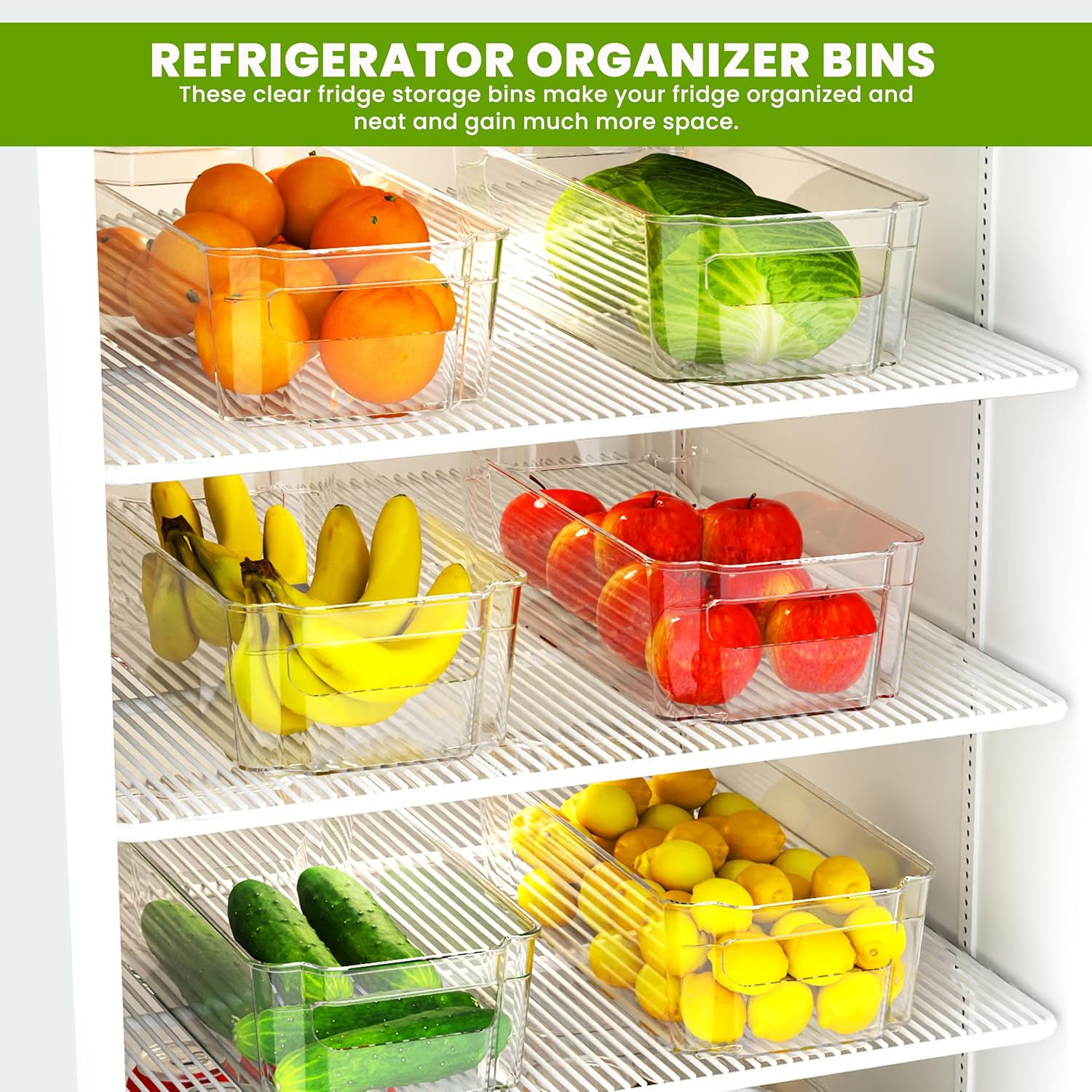 KICHLY Stackable Fridge Organisers - Set of 8 Storage Containers with Handles - Multipurpose Organizer Boxes For Kitchen, Fridge, Cupboard, Snacks, Cans, Tins, Pantry, Under Sink - BPA Free (Clear) - Image 2