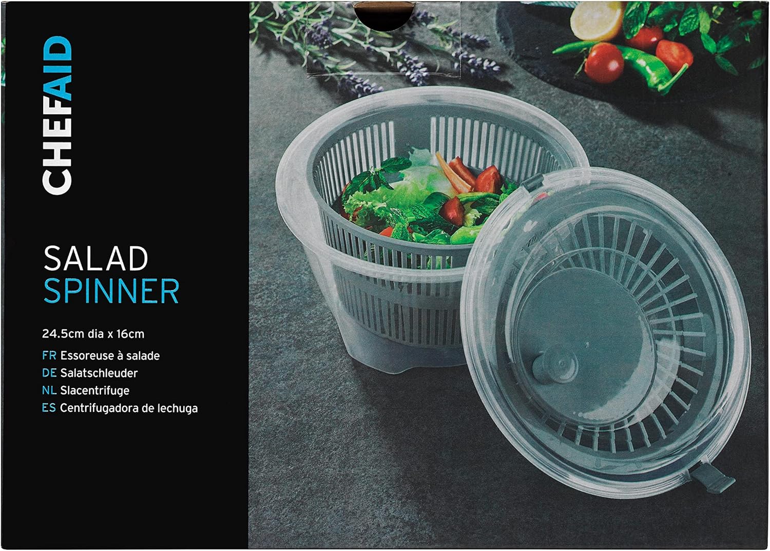 Chef Aid Clear Plastic Salad Spinner & Vegetable Dryer, 4.4 Litre Capacity, Easy Spin Mechanism, 24.5cm x 16cm - Image 5