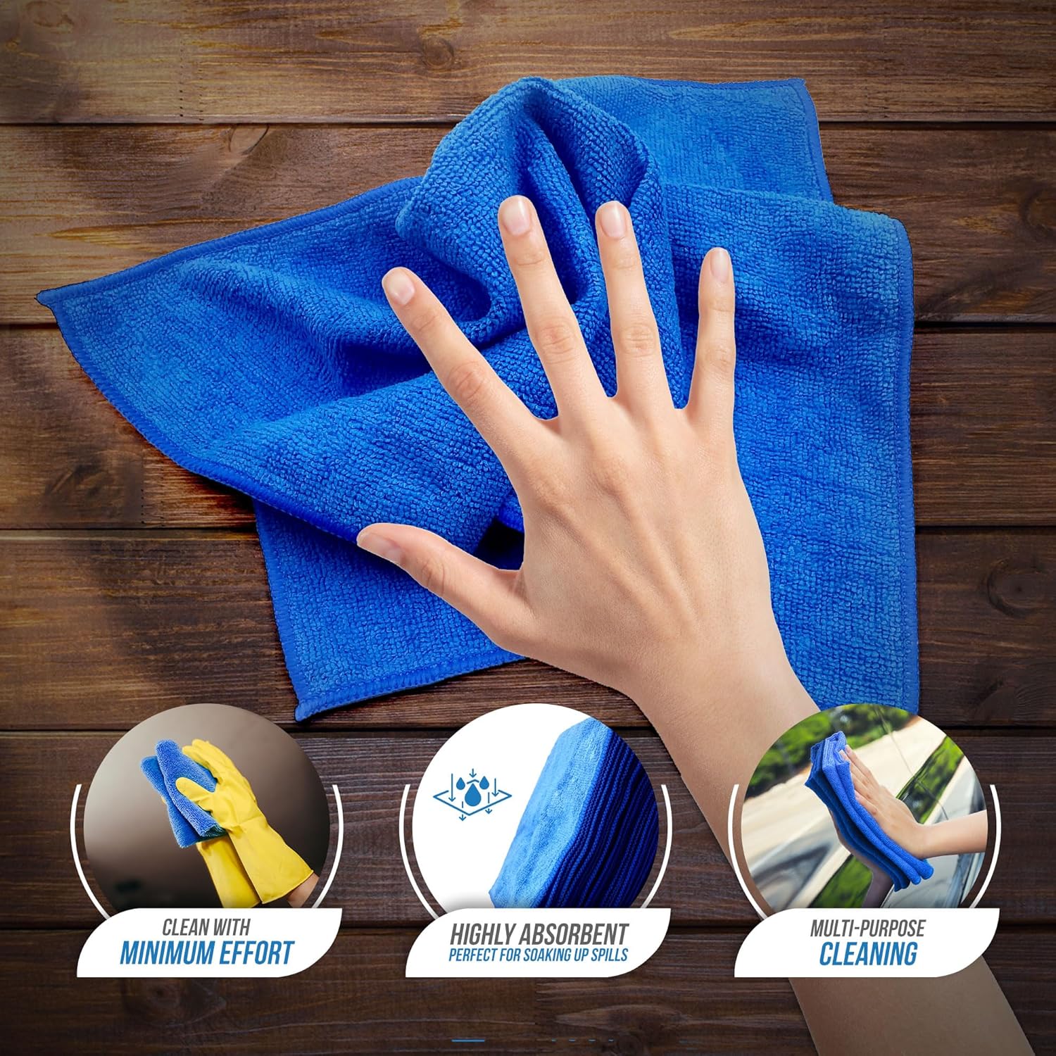 Microfibre Cleaning Cloth, Large Size 40x40cm, Super Absorbent Lint Free Microfiber Cloths Cleaning for Home, Kitchen, Surface, Mirrors, Bathrooms, Motorbike, Car (Blue, 10) - Image 2