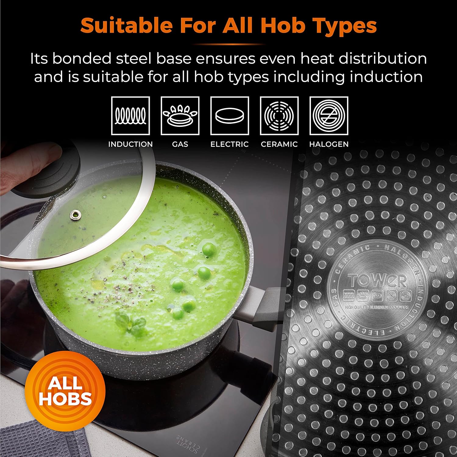 Tower T81218 Cerastone Induction Saucepan, Non Stick Ceramic Coating, Easy to Clean, Dishwasher Safe, Graphite, 20 cm - Image 6