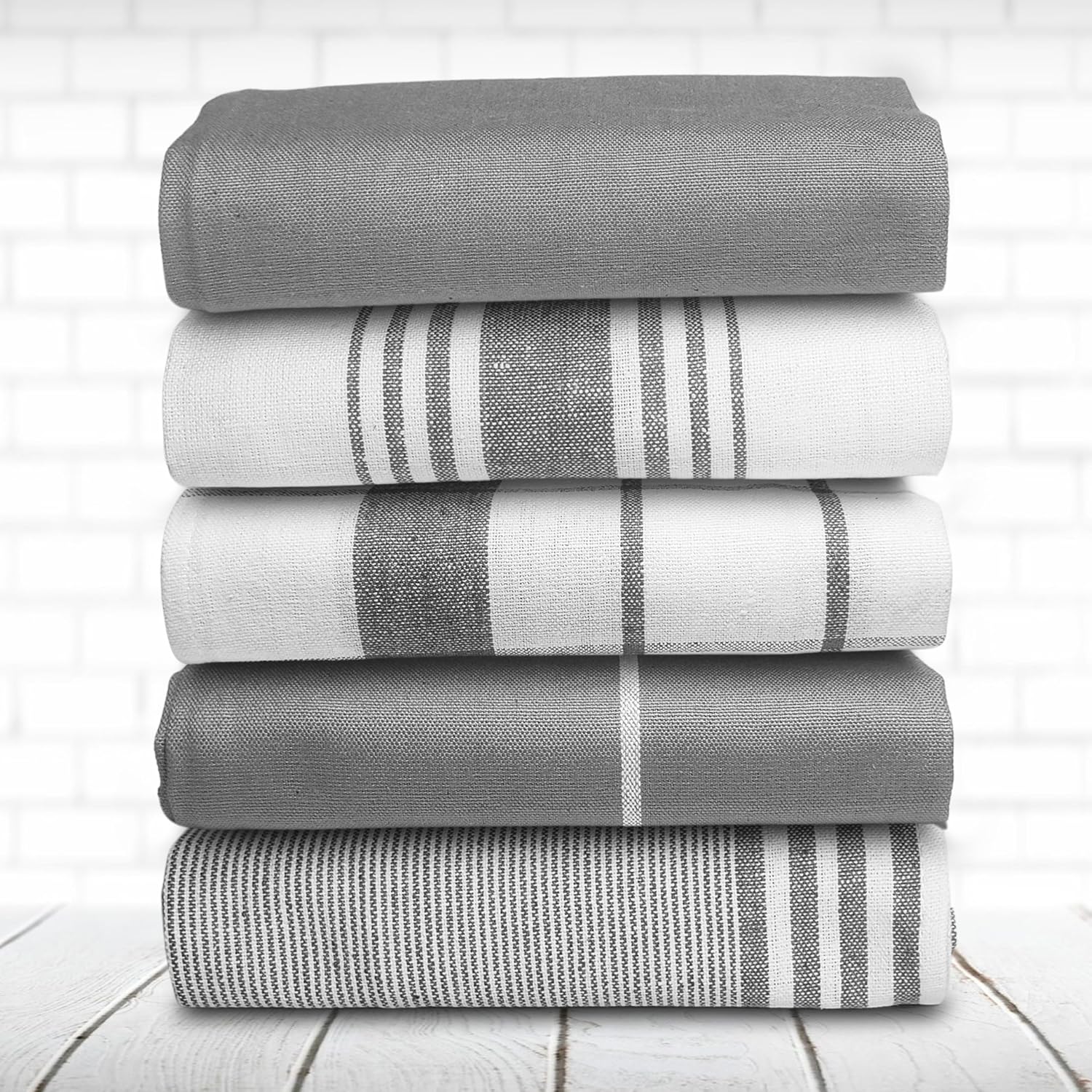 Premium Kitchen Tea Towels Set of 5 – Eco-Friendly 100% Cotton Hotel Quality Kitchen Towels Ultra Absorbent & Lint Free, Quick Drying Dish Cloth, 70 x 50 cm (Grey) - Image 5