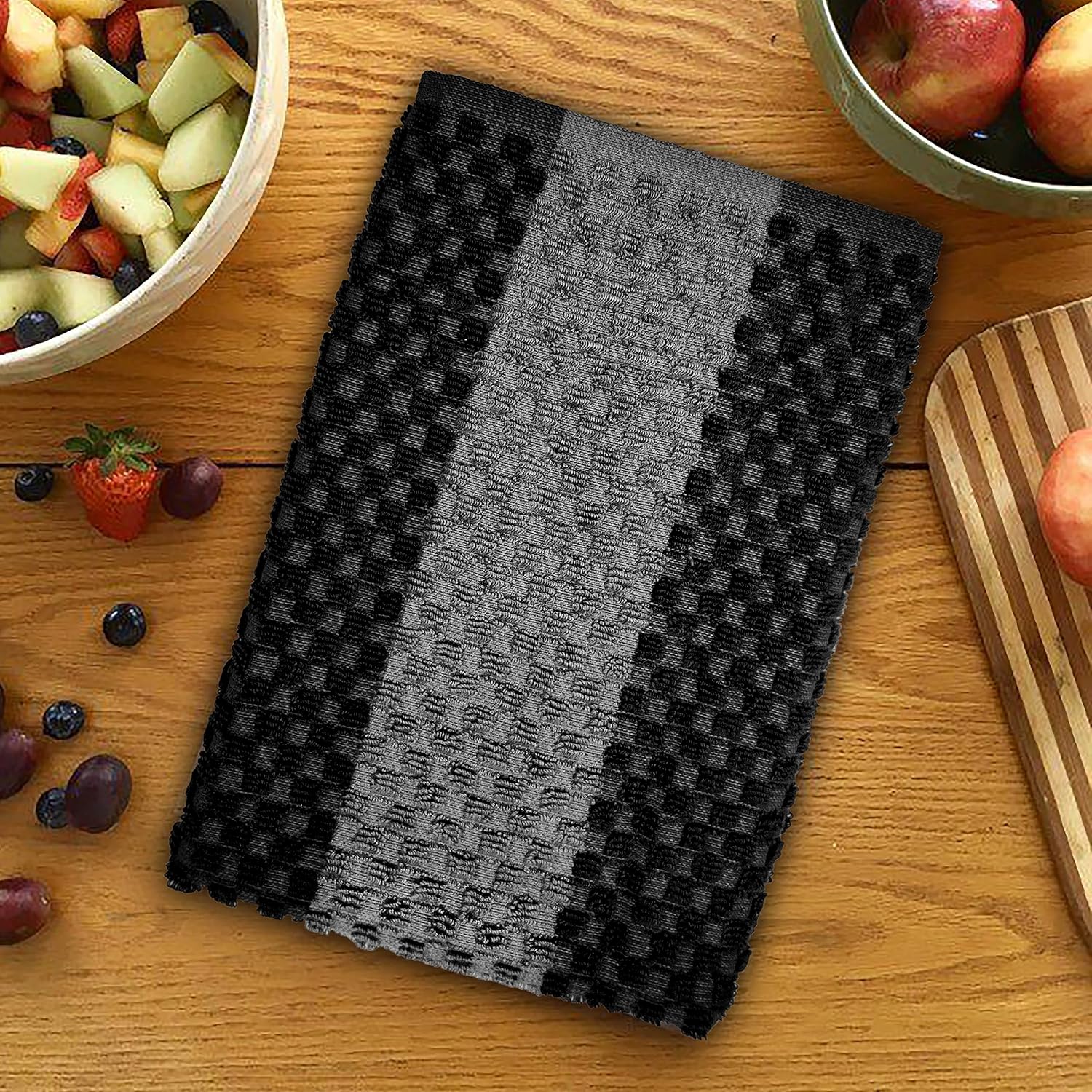 Stripe Designed Tea Towels for Kitchen - 100% Cotton | Super Absorbent & Quick Drying Hotel Quality Kitchen Towels Set | Machine Washable for Everyday Use (Grey & Black, 5 Pack) - Image 8
