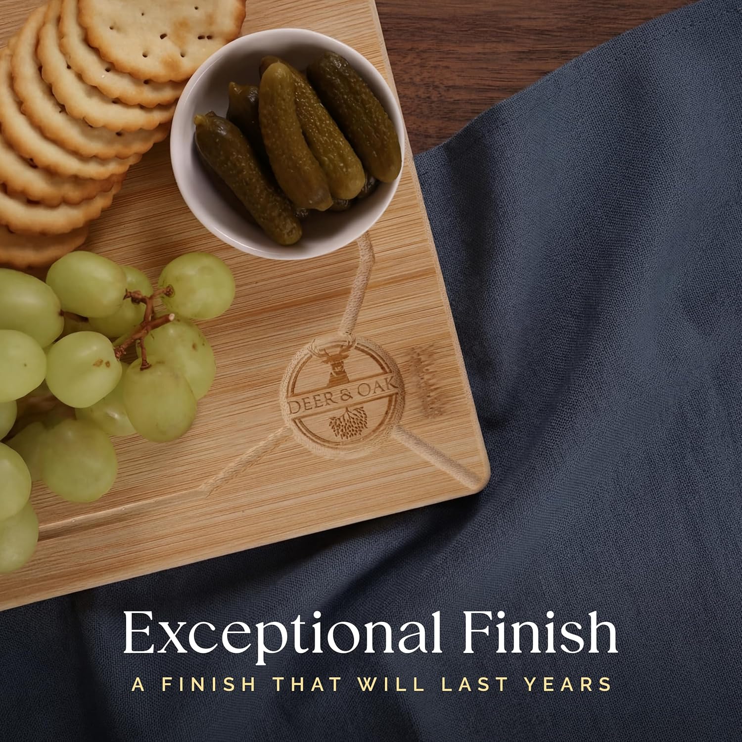 Deer & Oak - Large Cutting Board 38 x 25 x 2cm, Pre-Oiled Wooden Bamboo Chopping Board for Carving Meat, Fish, Vegetables, Fruits, Cheese, Bread - Image 9
