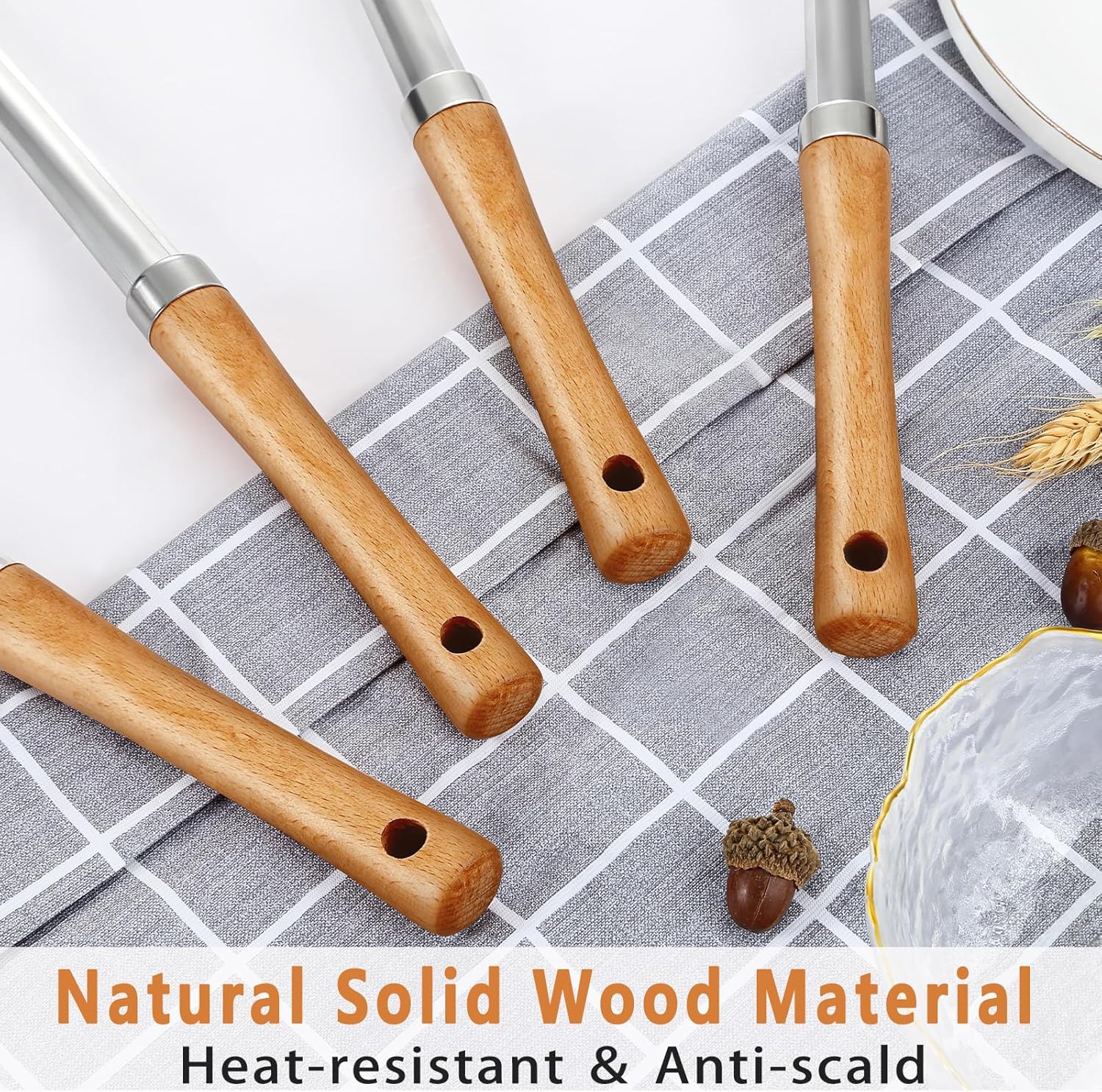 Pleafind Cooking Utensils Set - Stainless Steel Kitchen Utensils Set with Wooden Handle, 4 Pcs Utensils Set Include Wok Ladle, Slotted Spoon, Wok Spatula and Slotted Spatula - Image 5