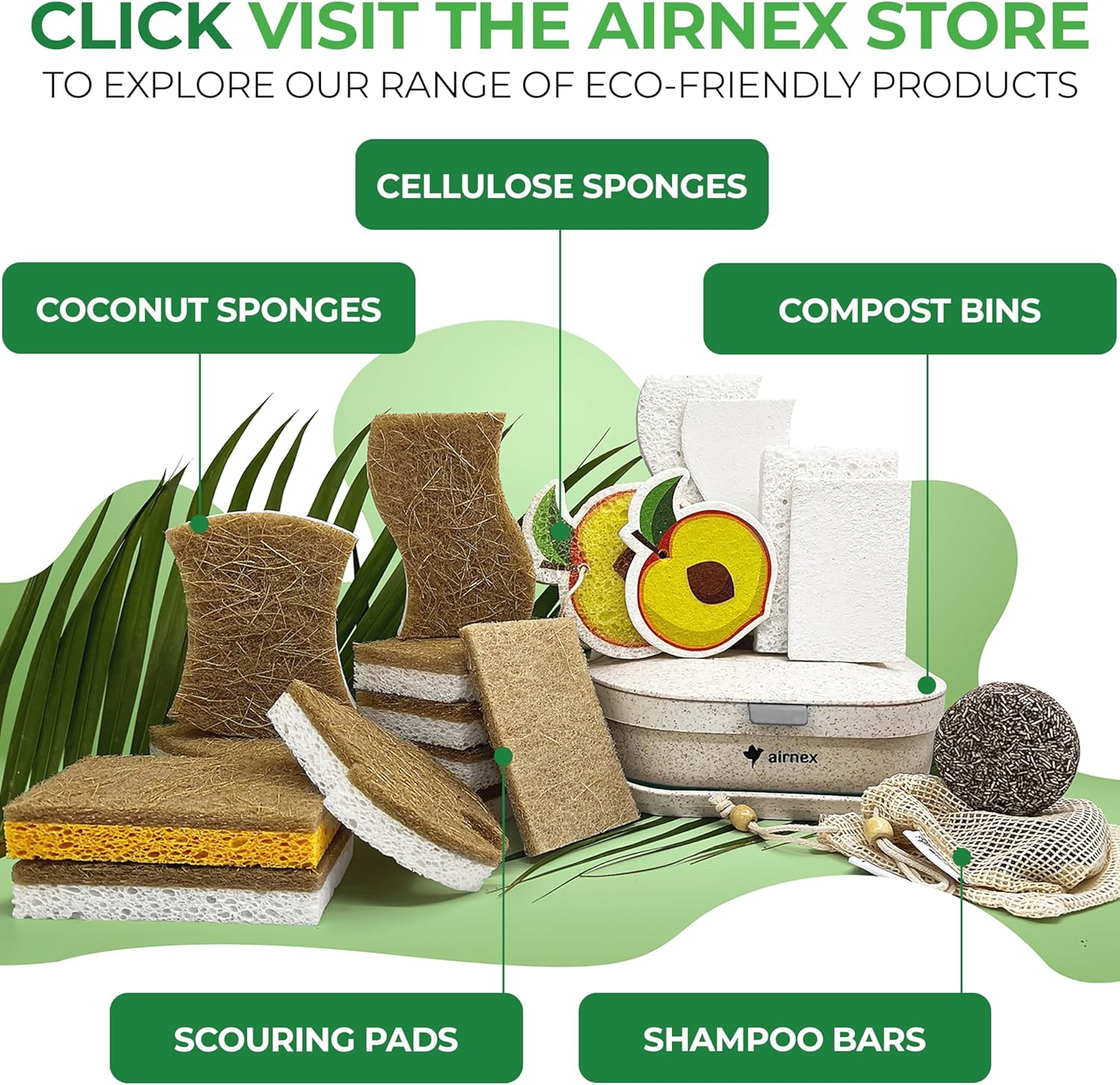 AIRNEX Eco Washing Up Dish Sponges Pack of 12 - Dual Sided S-Shape Natural Wood Cellulose & Coconut Kitchen Sponges Multipack - Heavy Duty, Non Scratch, Non Stick Cookware, Pan, Pot & Dish Scrubbers - Image 8