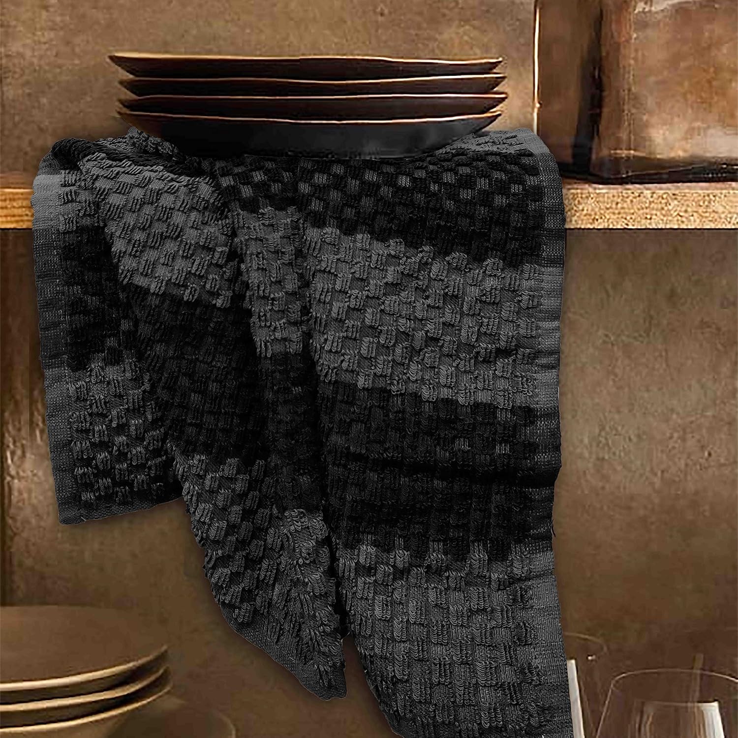 Stripe Designed Tea Towels for Kitchen - 100% Cotton | Super Absorbent & Quick Drying Hotel Quality Kitchen Towels Set | Machine Washable for Everyday Use (Grey & Black, 5 Pack) - Image 7