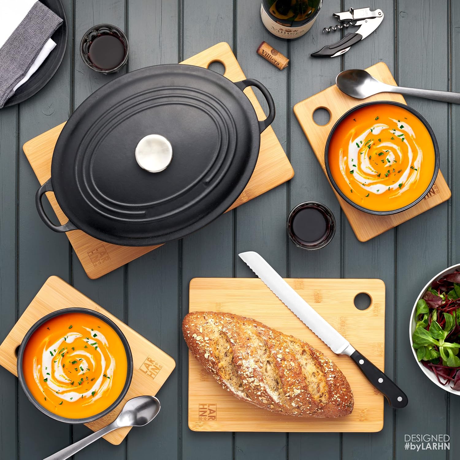 Premium Extra-Thick Wooden Chopping Boards - 3 Piece Bamboo Chopping Board Set - 33x22cm / 28x22cm / 22x15cm - Ideal for Carving Meat, Cutting Vegetables, Cheeses and Bread - by LARHN - Image 6