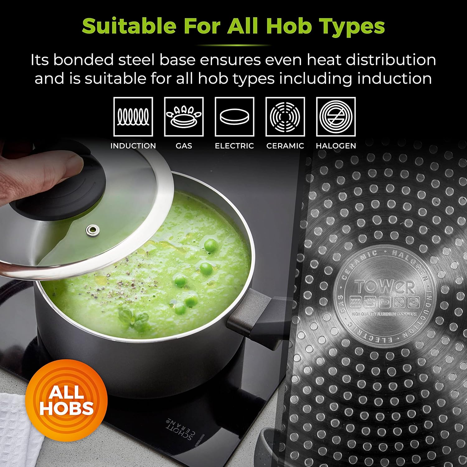 Tower T80302 Cerasure 3 Piece Saucepan Set with Non-Stick Coating, Suitable for All Hob Types Including Induction, 16/18/20cm, Graphite - Image 6