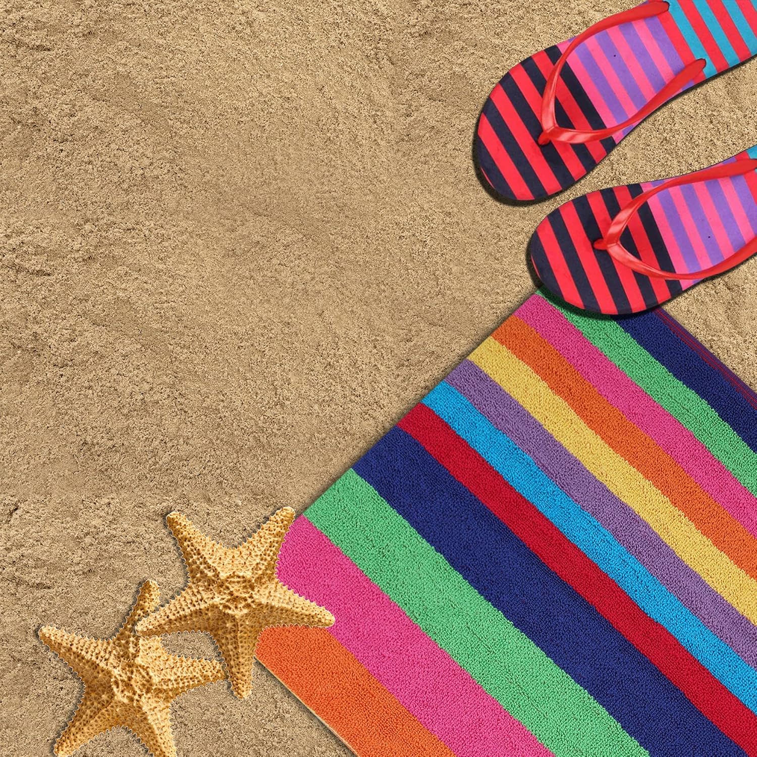 SweetNeedle Beach Towels for Adults Pack of 2 - Miami Vibe Multi Cabana Stripe Classic - 100% Cotton Terry Ringspun Pool Towel, Quick Dry, Super Absorbent Swimming large towel, 76 x 152 cm - Image 6