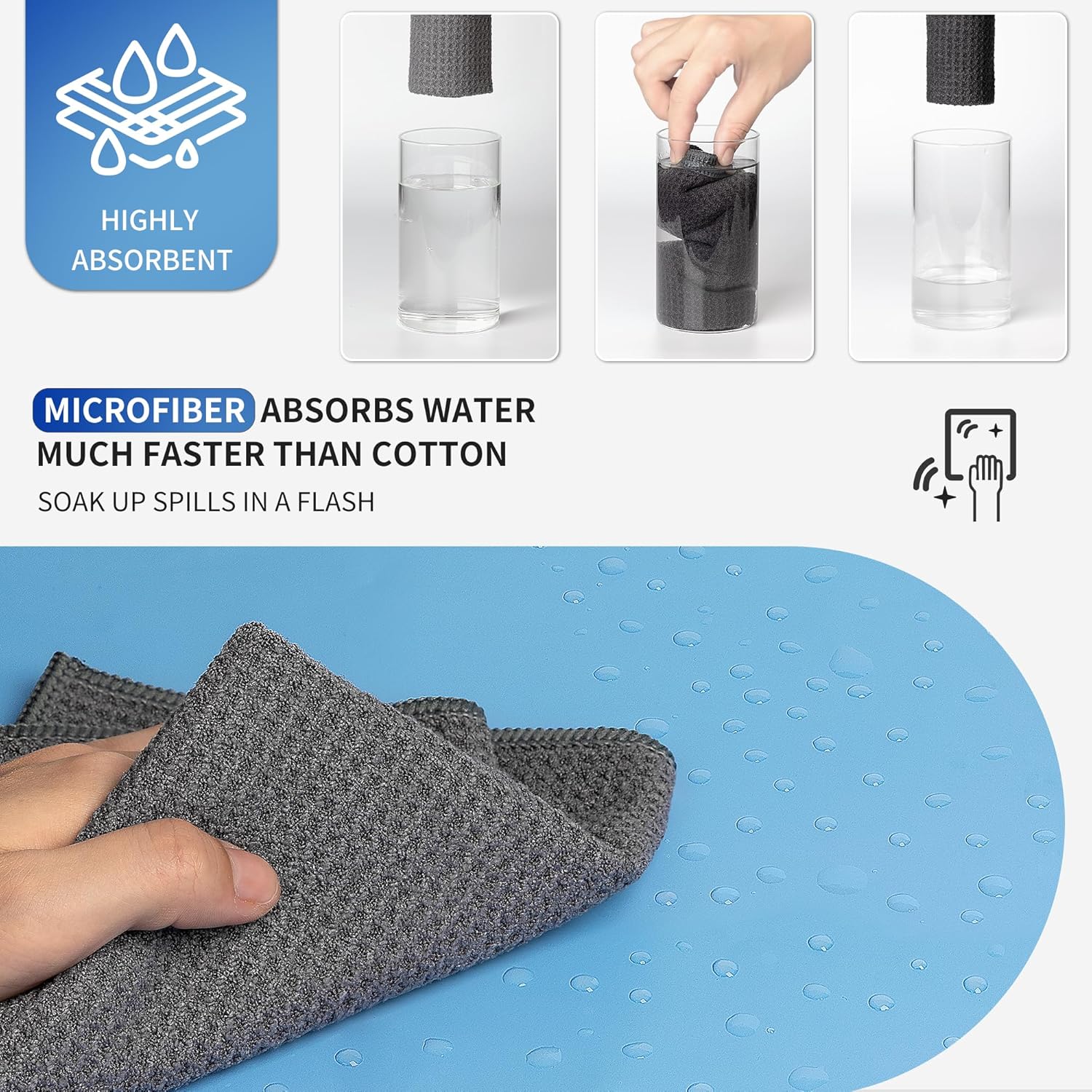 MR.SIGA Waffle Pattern Cleaning Cloths, Reusable Absorbent Microfiber Cleaning Cloths, Lint Free Microfiber Kitchen Towels, 6 Pack, Gray, 12.6 x 12.6 inch - Image 4