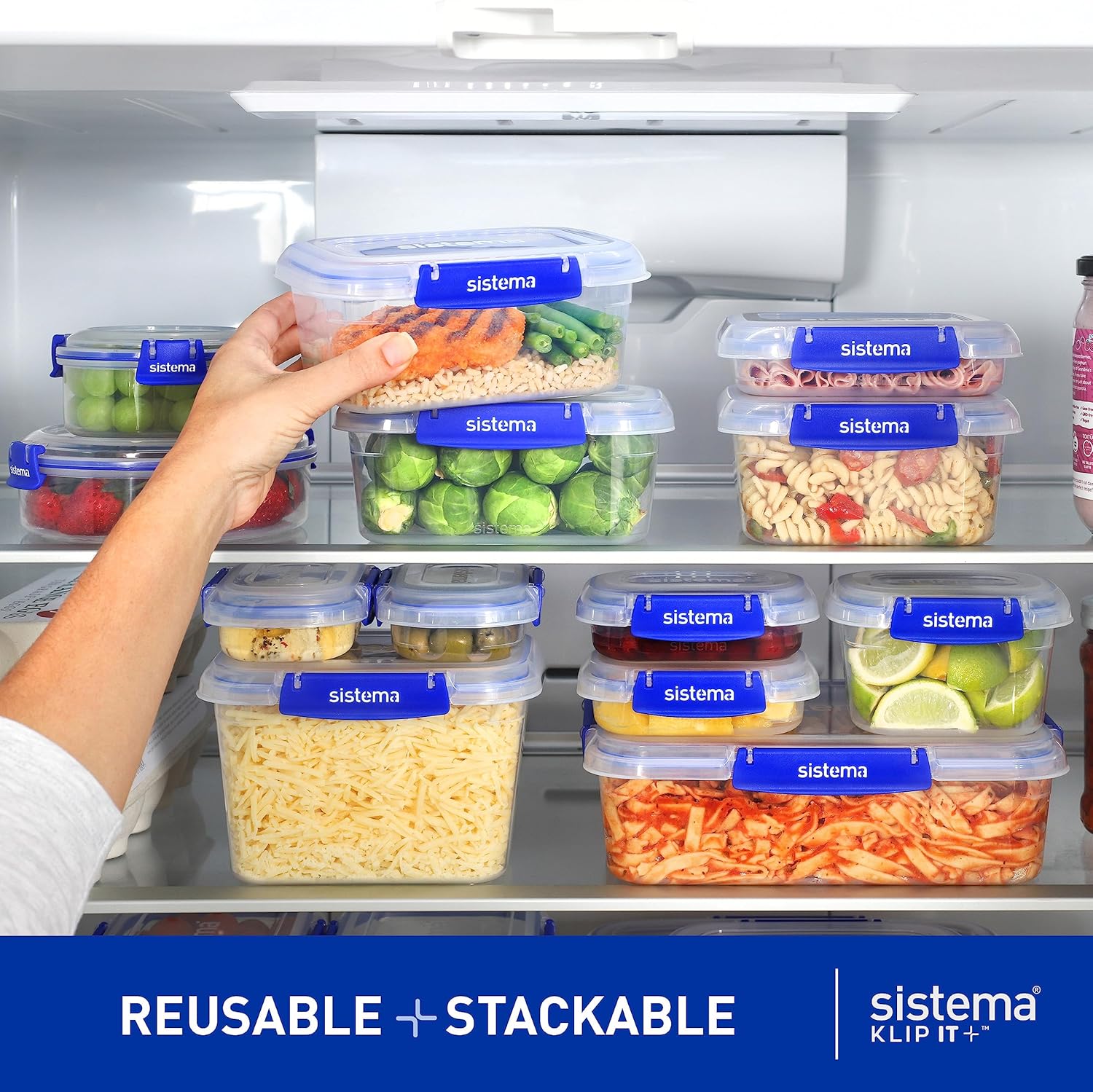 Sistema KLIP IT PLUS Leakproof Food Storage Containers | 2.2 L1 L400 ml | Airtight & Stackable Meal Prep Containers with Lids | School Lunch Boxes & Snack Boxes | 6 Count - Image 3
