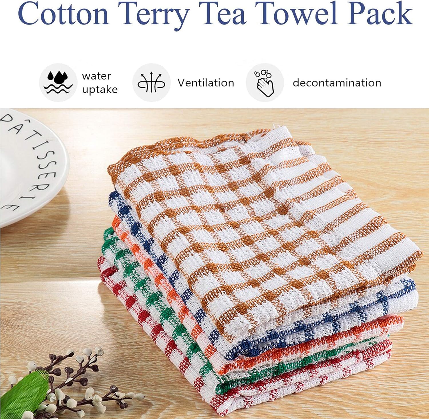Kitchen Terry Tea Towel 100% Pure Cotton Absorbent Long Lasting Soft Touch Dish Towels, Tea Towels, Bar Towels (Pack of 4) - Image 3