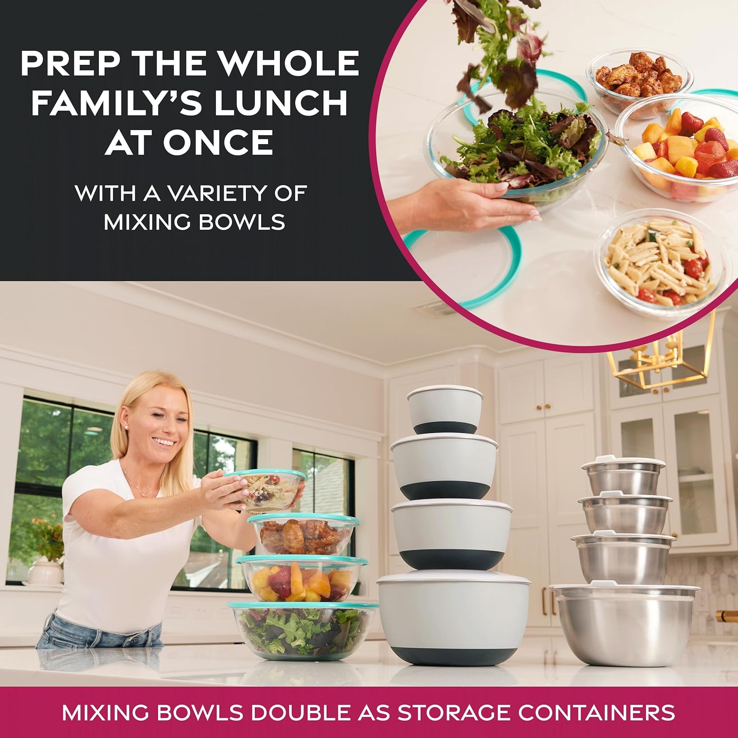 FineDine Mixing Bowls Set - 5-Piece, Easy-Grip, Stainless Steel Mixing Bowls for Baking, Cooking, Salad & Food Prep - Large, Medium and Small Metal Nesting Bowls - Image 3