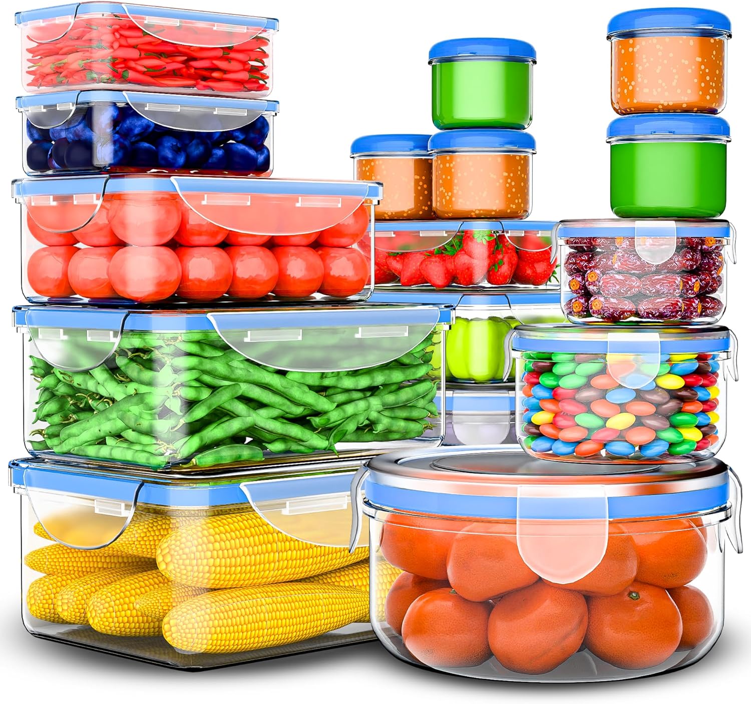 32 Pcs Food Storage Containers with Lids Airtight-2500ML to Sauces Box (16Containers,16Lids) Stackable Kitchen Storage Platsic Bowls Sets - BPA Free Leak Proof Microwave Freezer Safe Lunch Boxes