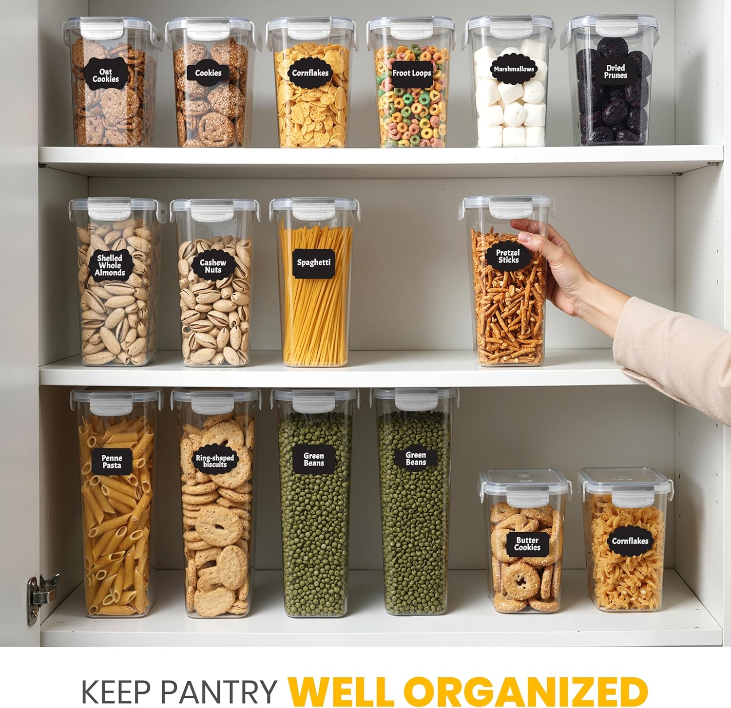KICHLY Airtight Food Storage Containers With Lids (24 Pack) - Pantry Organizers and Storage - BPA-Free Pantry Storage Or Kitchen Storage Containers - Ideal for Cereal, Flour, Sugar & More - Image 6