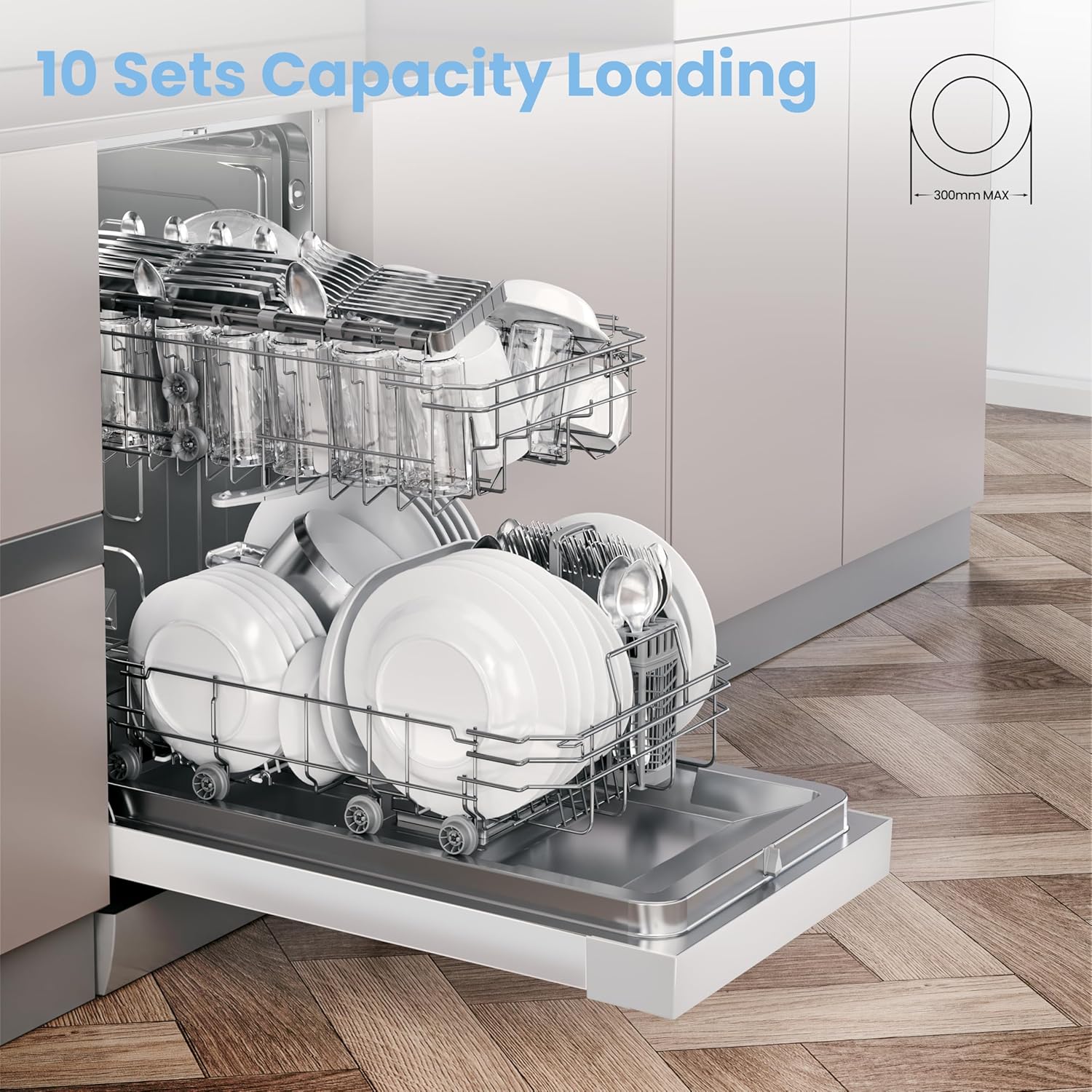 COMFEE' Freestanding Dishwasher CDWEF1034BW-UK 45cm Width, Slimline Dishwasher with 10 place settings, Quick Wash, Hygiene Wash, Delay Start, Half Load, Adjustable Basket - White - Image 3