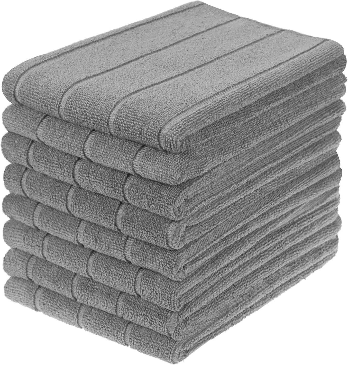 Microfibre Tea Towels, Super Absorbent, Extra Large and Thick Kitchen Towels, Stripe Designed, 50 x 70 cm, Pack of 8, Grey