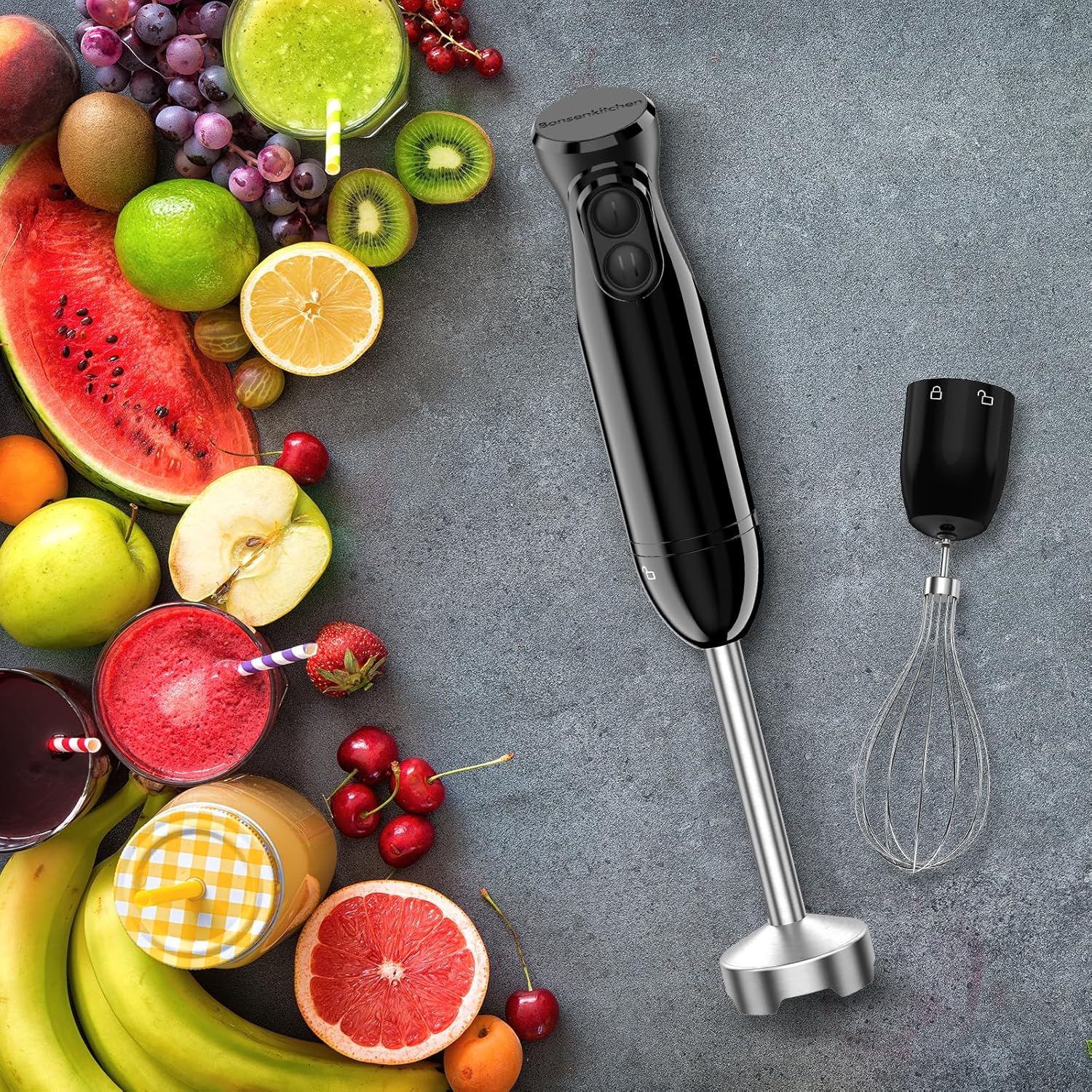 Bonsenkitchen Hand Blender, 3-in-1 Immersion Blender handheld, Stick Blender Electric with Stainless Steel Blade, Egg Whisk, 700ml Beaker for Making Baby Food, Soups, HB3202 (Black) - Image 7